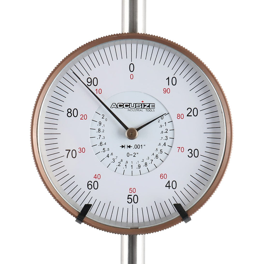 Accusize Industrial Tools Agd2 Style 0-2'' by 0.001'' Dial Indicator with A 3'' Big Face, Lug Back, P900-S090