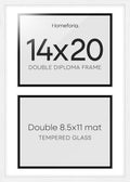 Homeforia 14x20 Double Diploma White Frame, High End Oak 14 x 20 Certificate Wood Frames with Mat for Two 8.5x11 Diplomas, 20x14 Wooden Dual Award Graduation Frames, Tempered Glass, Wall Kit, Set of 1