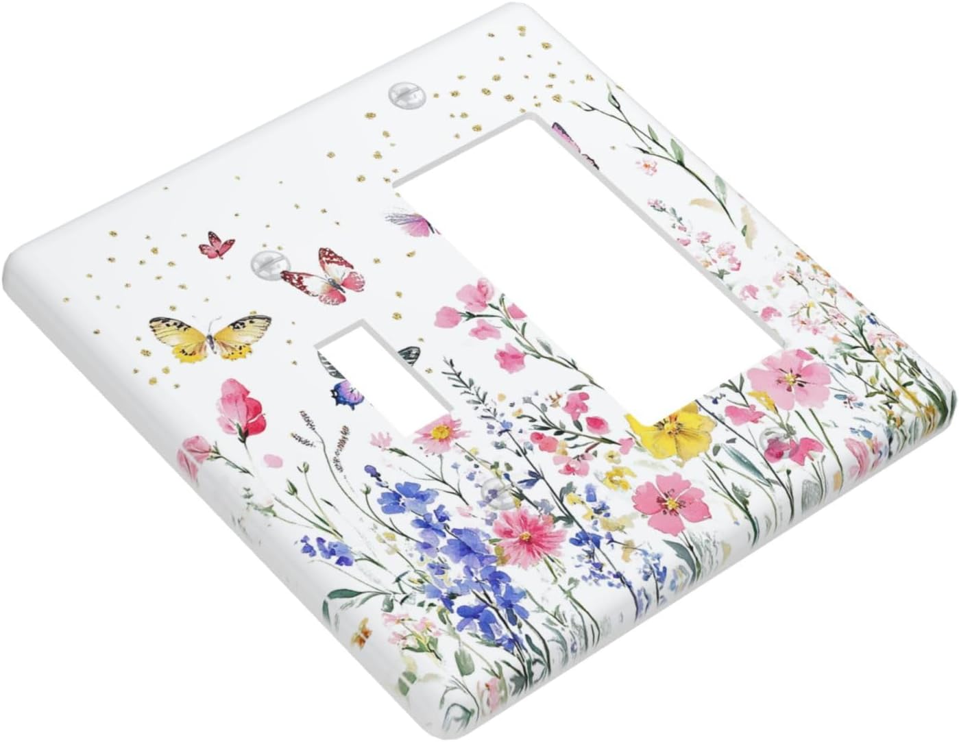 Outlet Covers Watercolor Floral Butterfly Colorful Wildflower 1 Toggle 1 Rocker Combination Decorative Wall Plate Electrical Switch Plates Light Switch Cover Plate For Bed Room Decor