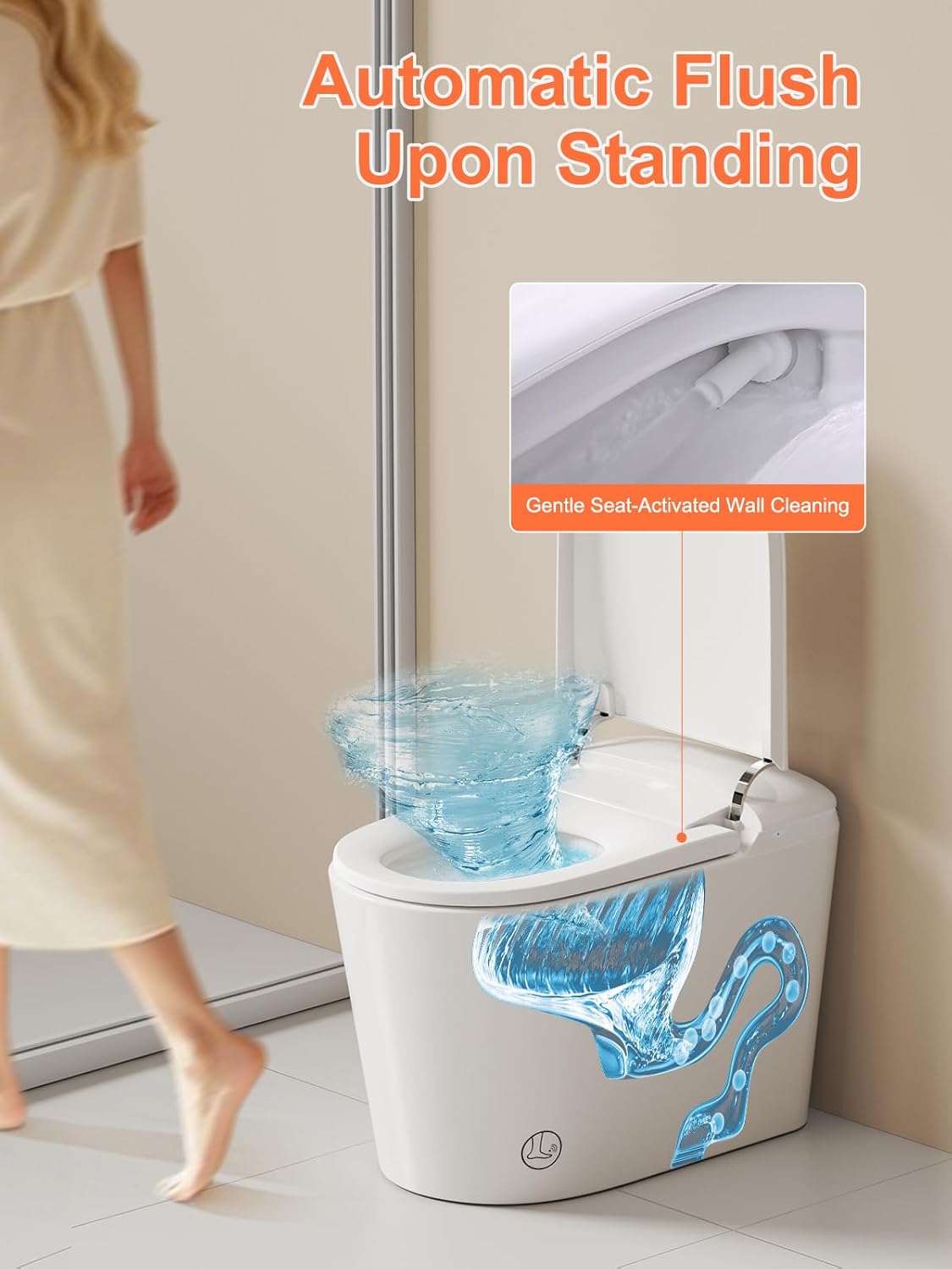 Smart Toilet - ADA Height Heated Seat, Tankless Auto-Flush, Foot Sensor, Night Light, Modern Elongated One-Piece for Bathrooms