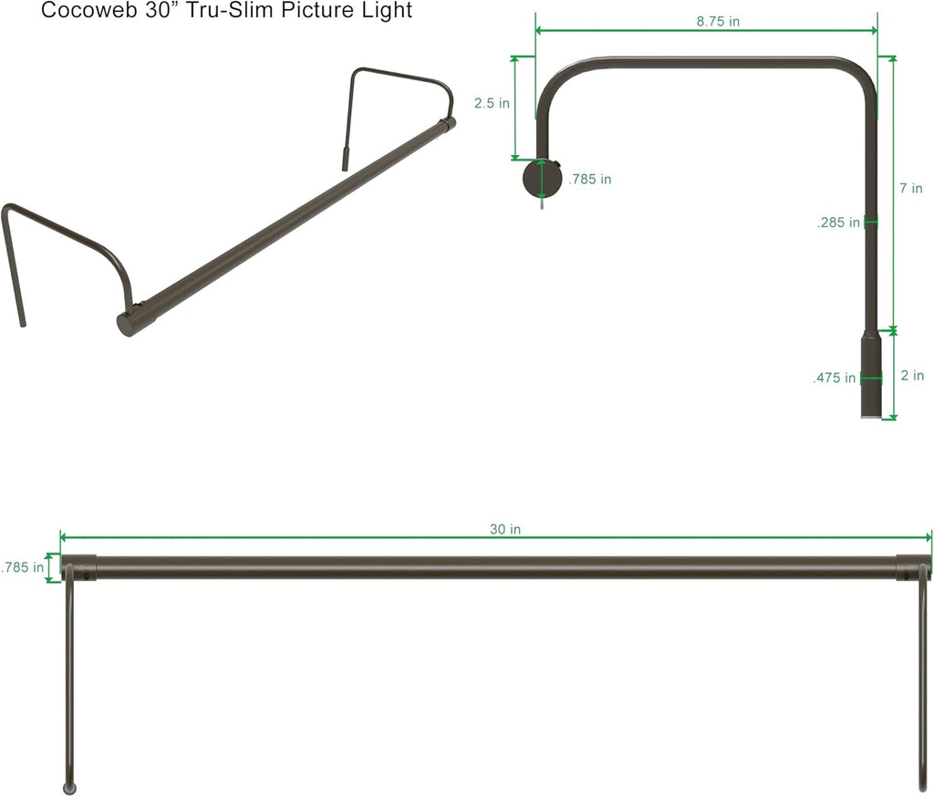 Cocoweb 30 Inch Tru-Slim Mahogany Bronze Picture Light - LED, 2700K, Adjustable Arm, Plug-in, Toggle Switch, Sleek and Compact Design