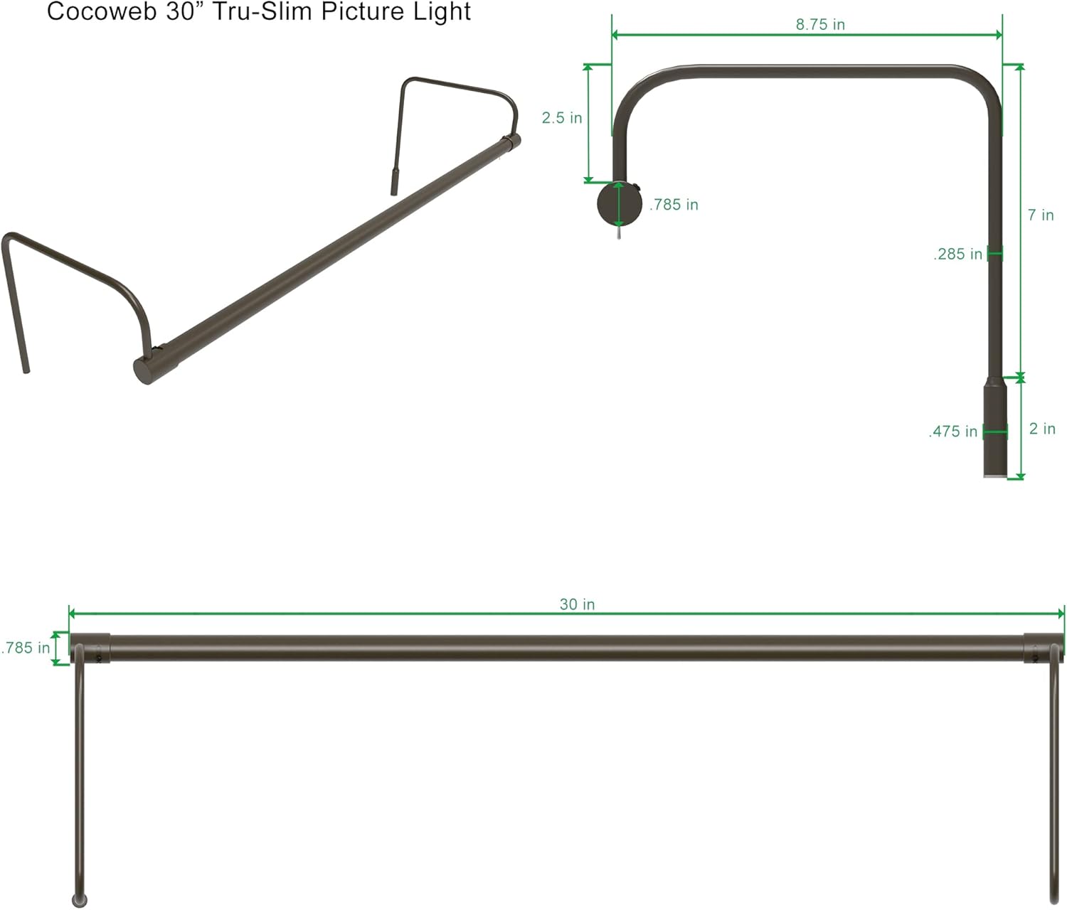 Cocoweb 30 Inch Tru-Slim Mahogany Bronze Picture Light - LED, 2700K, Adjustable Arm, Plug-in, Toggle Switch, Sleek and Compact Design