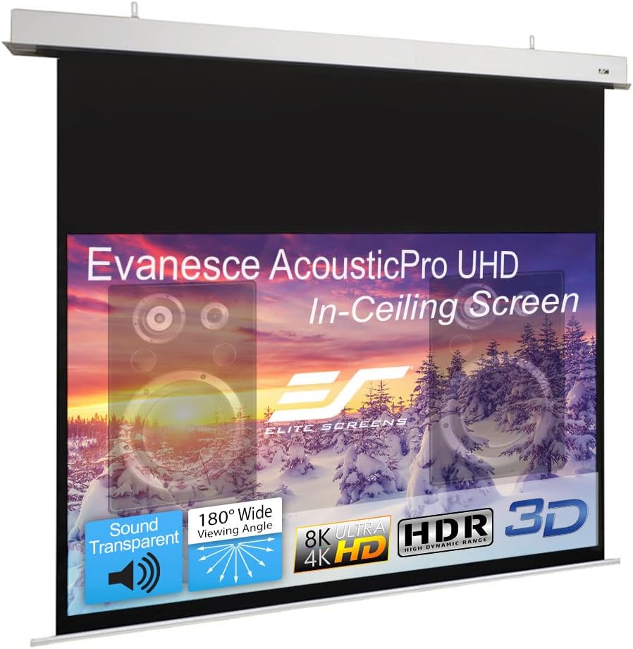 Elite Screens 140-Inch Sound Transparent Front Projection AcousticPro UHD Recessed In-Ceiling Electric Projector Screen in White