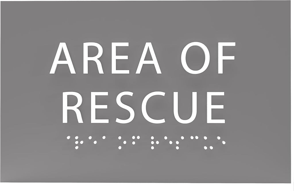 6" X4" Area of Rescue Sign - ADA Compliant Tactile Graphics Grade 2 Braille Text Wall Sign | Emergency Assistance, Refuge Place Sign for Schools, Offices, Apartments & Restaurants