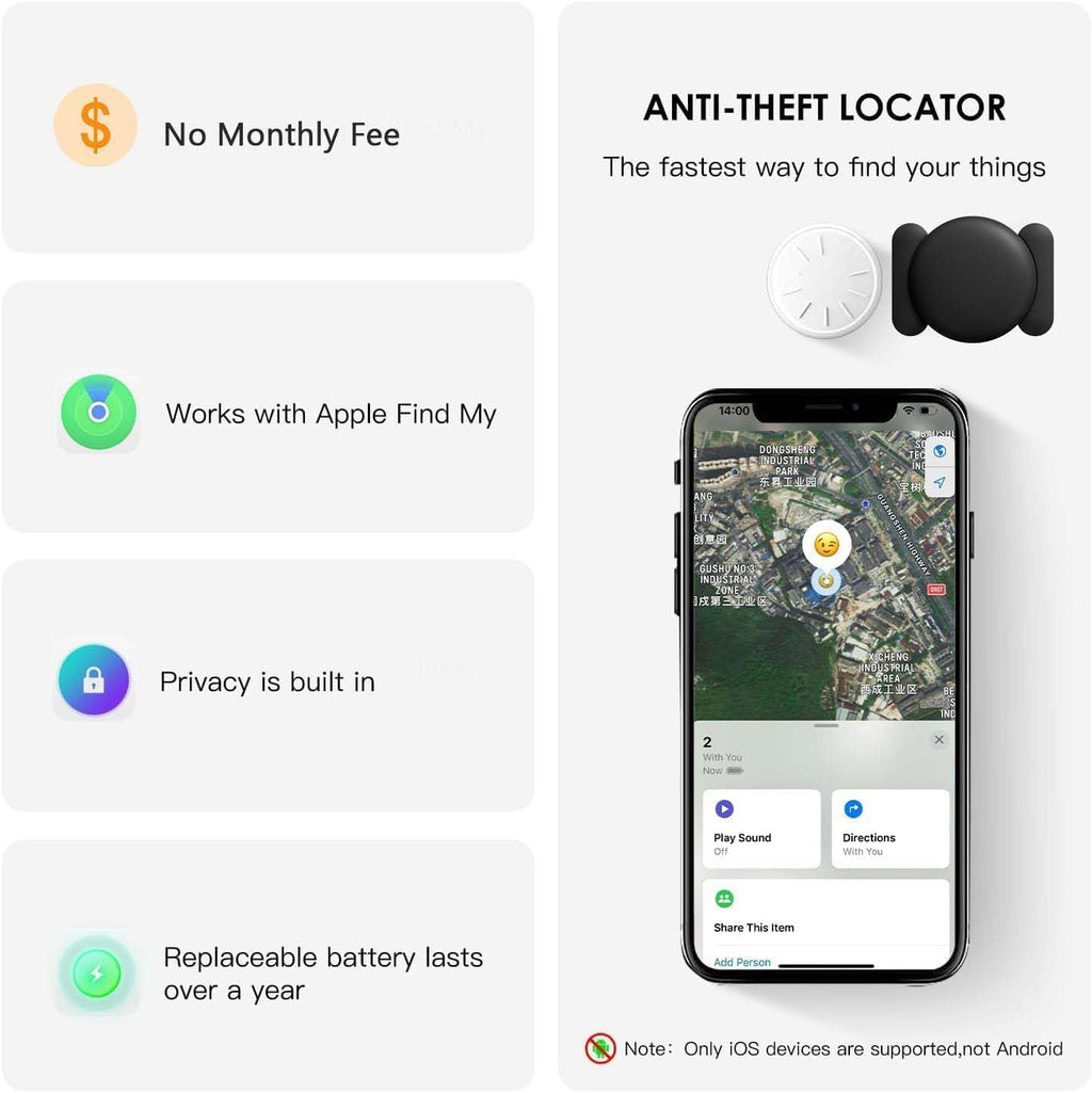 Car GPS Tracking for Vehicles,Cars, Kid etc, 2PCS Mini Hidden Car Tracker with Magnetic Waterproof Case, Real Time GPS Tracker for Vehicles Work with Find My (iOS Only),No Monthly Fee,Black