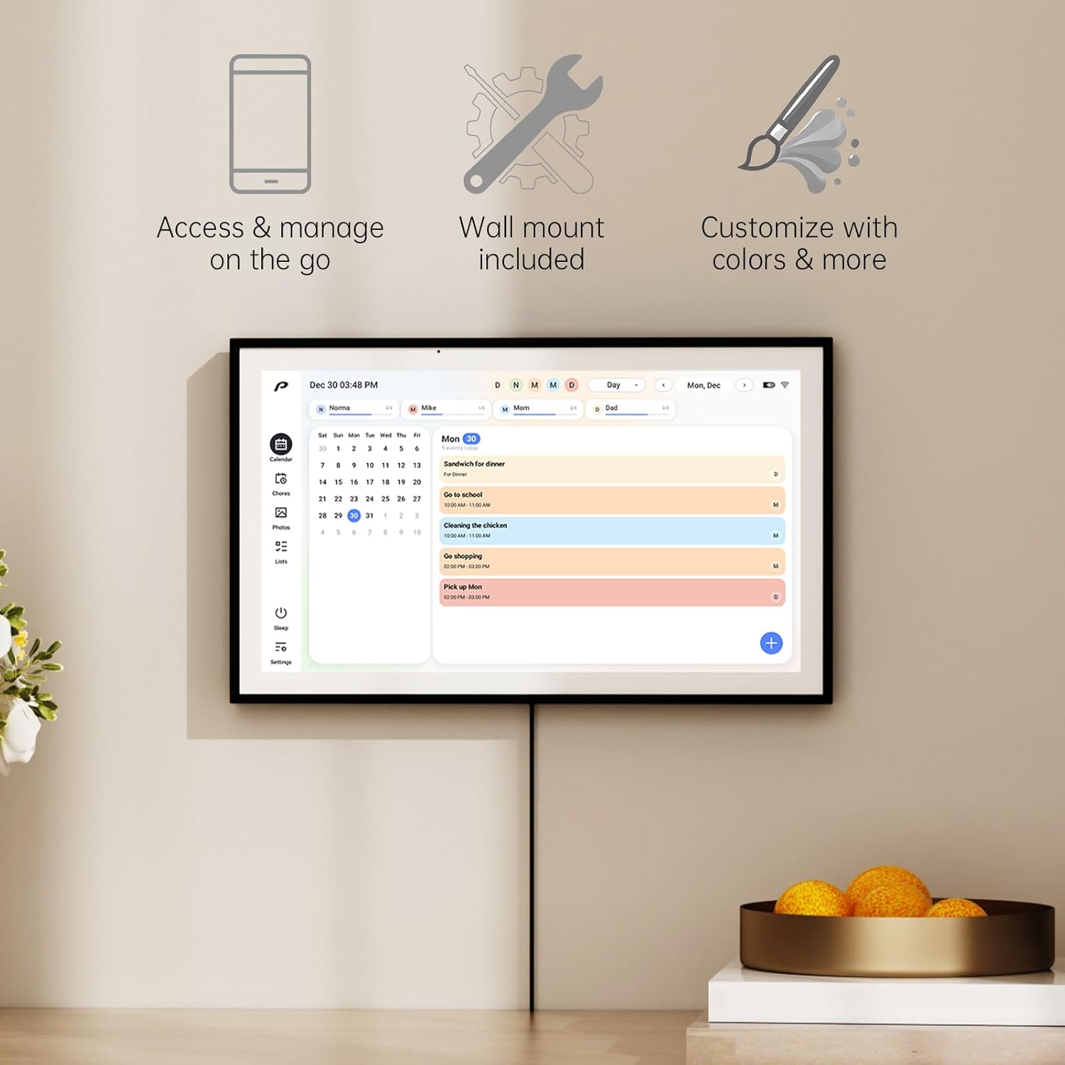 Digital Calendar, 15.6 inch Wall Planner & Chore Chart, Rechargeable Full HD Touchscreen Display, Portable Smart Family Organizer, Event Planner, Desk and Wall mountable, No Subscription, Christmas Gifts for Dad Mom