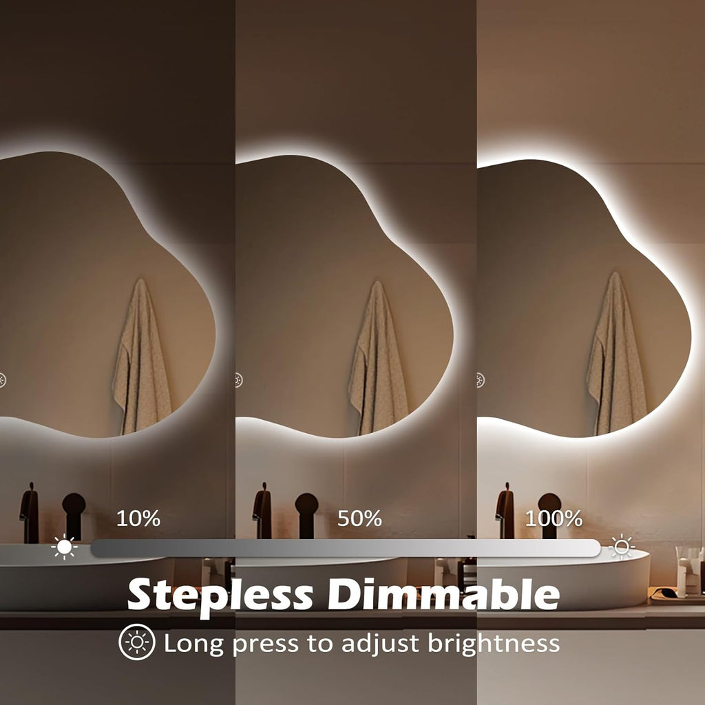 LED Bathroom Mirror with Lights 22x36, Stepless Dimmable Irregular Backlit Mirror with 3 Colors, Anti-Fog, Memory, Al-Alloy Lampshade, Frameless Smart Mirror for Bathroom (Horizontal/Vertical)