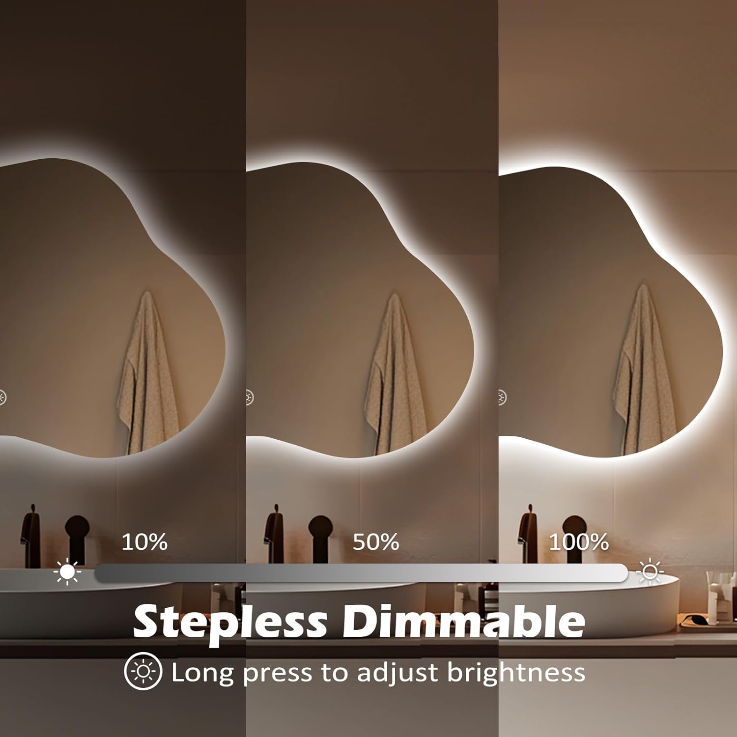 LED Bathroom Mirror with Lights 22x36, Stepless Dimmable Irregular Backlit Mirror with 3 Colors, Anti-Fog, Memory, Al-Alloy Lampshade, Frameless Smart Mirror for Bathroom (Horizontal/Vertical)