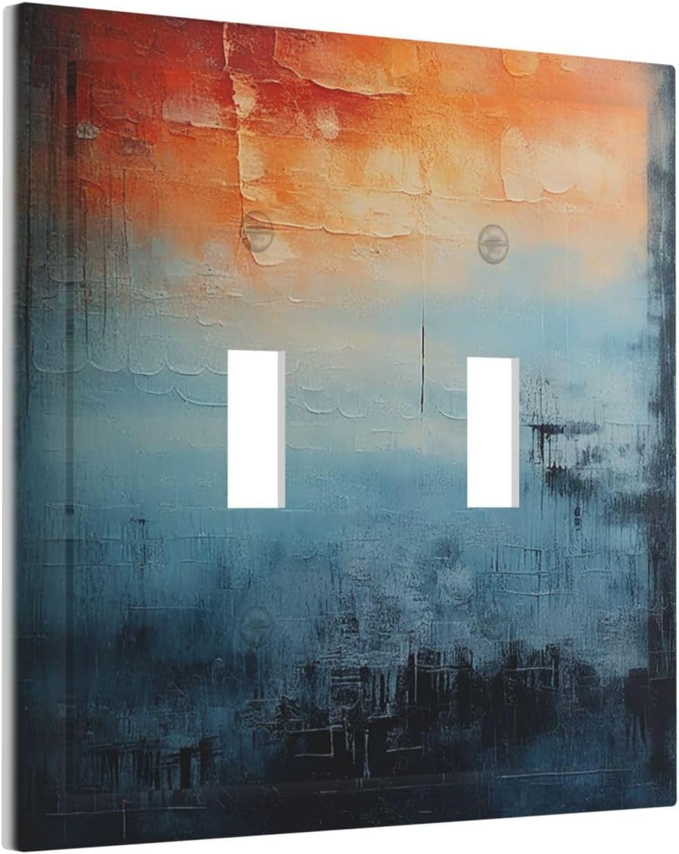 Blue Orange Abstract Modern Minimalist Oil Painting 2 Gang Double Toggle Light Switch Cover Decorative Switchplate Electrical Wall Plates Faceplate for Bathroom Bedroom Decor 4.9 X 5 IN