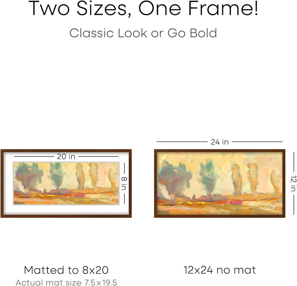 Homeforia 12x24 Picture Frame Brown, High End Dark Oak 12x24 Walnut Wood Poster Frame with Mat 8x20 Print, 12 x 24 Wooden Frame Matted to 8 x 20 Photo, 24x12 Frames, Tempered Glass, Wall Kit, Set of 1