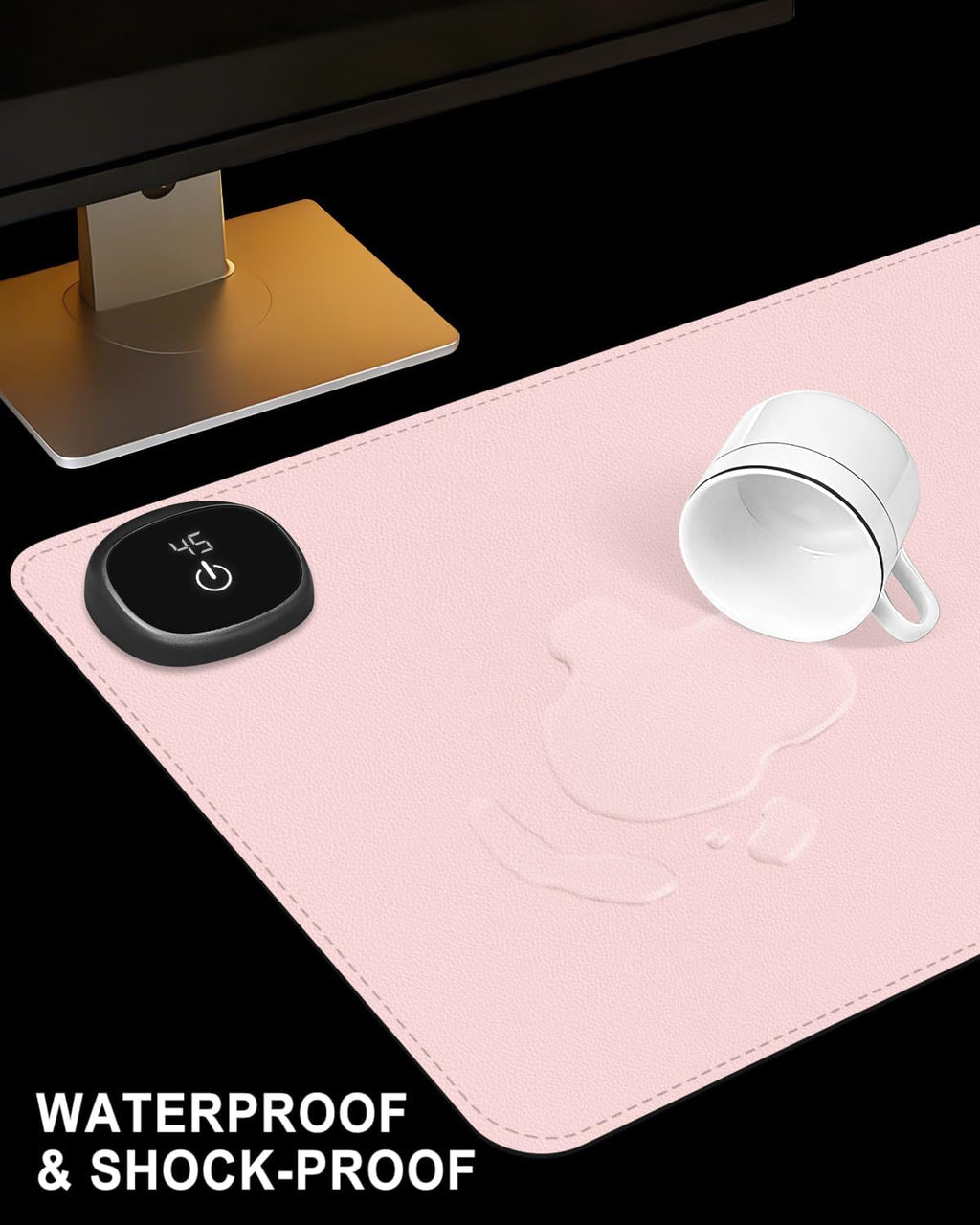 Heated Desk Pad, 23.6" x 14.2" Leather Non-Slip Warm Desk Pad, Large Mouse Mat with 3 Levels Heating & 3 Hours Auto Shut-Off, Hand and Foot Warmer for Office, Home, Pink