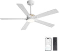WINGBO 52" Smart Ceiling Fan with Lights, White/Oak Blades, 6 Speeds Reversible DC Motor, Works with Alexa and Google Assistant, 3CCT Dimmable LED Ceiling Fan for Bedroom Living Room, White Finish