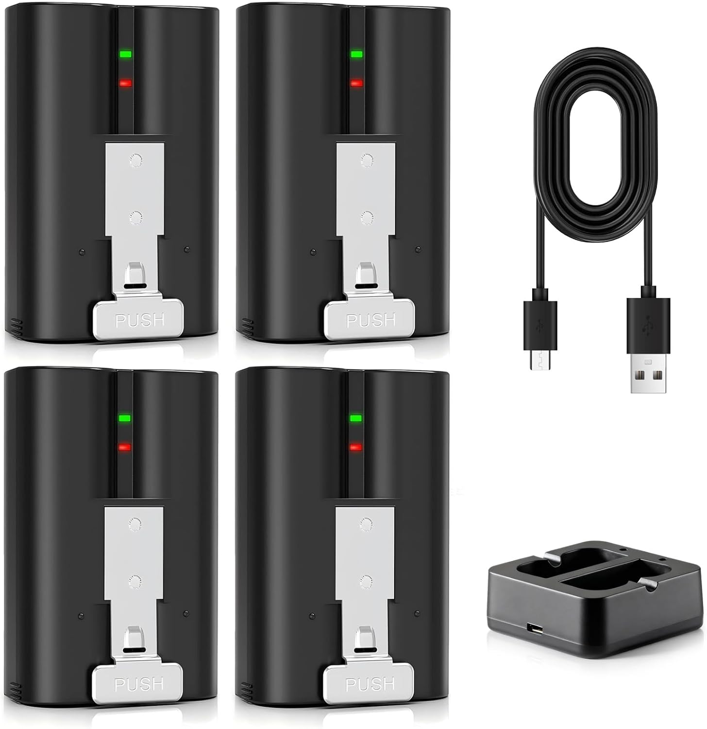 Ring Battery 4-Pack with Charger Station - 6040mAh Li-ion Replacement for Doorbell 2/3/4, Stick Up Cam, Spotlight Cam (Battery x4+Charger x1)