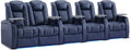 Weilianda Home Theater Seating Top Grain Leather Zero Gravity Recliner Chair Power Headrest Recline Movie Seat Gaming 7 Colors Mood Light Sofa with Tray Table USB Charge Row of 5 Loveseat Left Blue