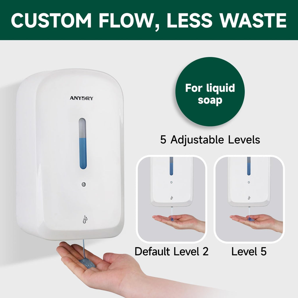 Commercial Automatic Soap Dispenser Large 34oz/1000ml Capacity Wall-Mounted Touchless Liquid Dispenser for High-Traffic Restrooms, Offices, Hospitals Model AD1220S White