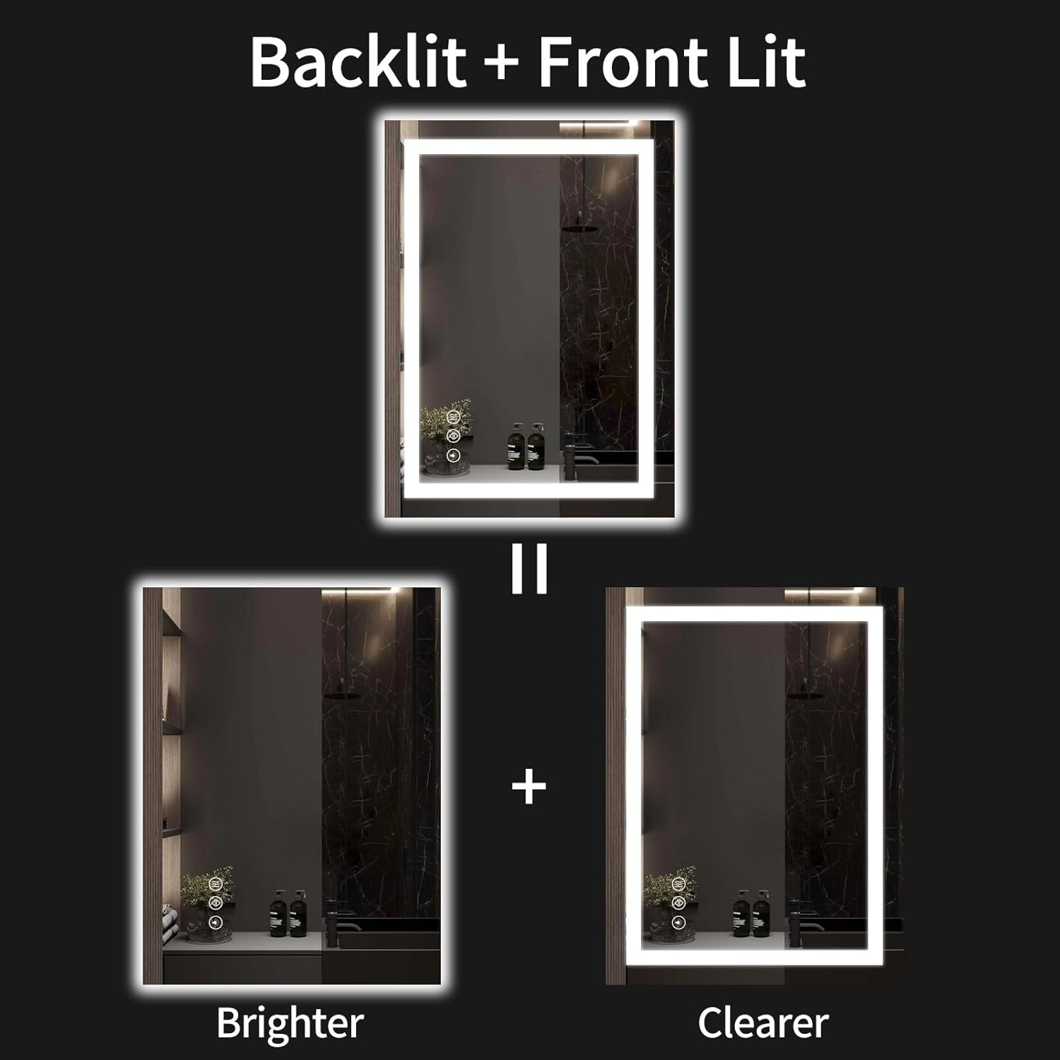 24"x32" LED Bathroom Mirror with Lights, Dimmable, Anti-Fog, Lighted Bathroom Vanity Mirror for Wall, Backlit + Front Lit, Memory Function, Shatter-Proof, Tempered Glass