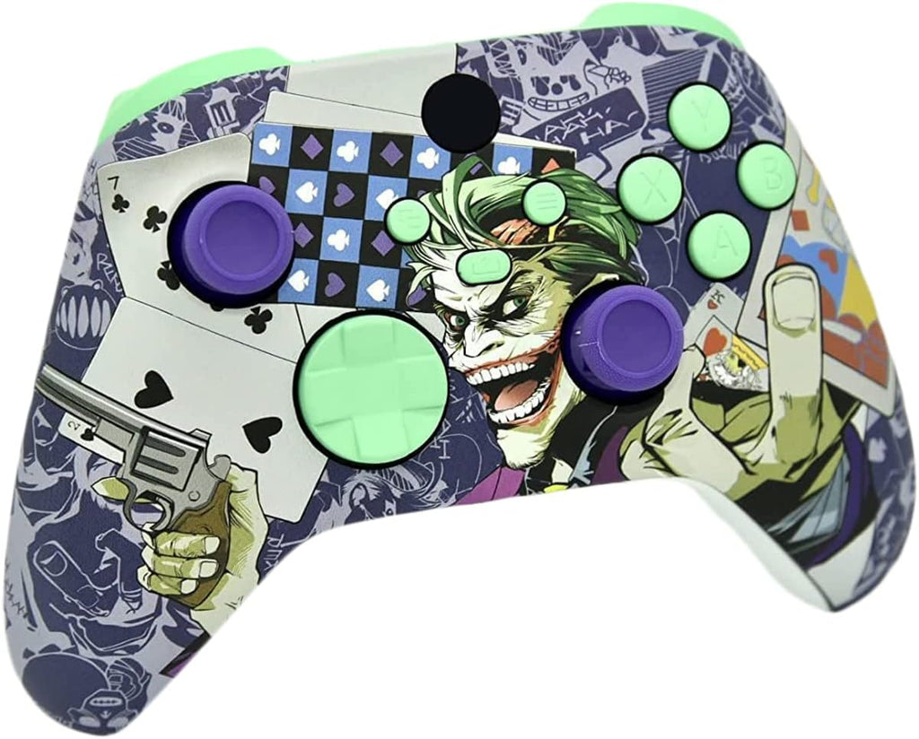 Hand Airbrushed Fade Custom Controller Compatible with Xbox Series X/S & Xbox One (Series X/S Crazy Cards W/Green Mint Inserts)
