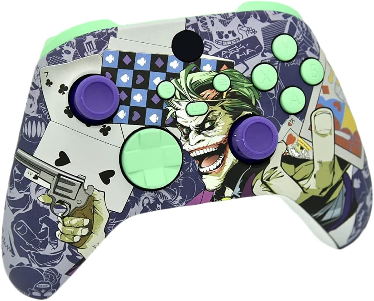 Hand Airbrushed Fade Custom Controller Compatible with Xbox Series X/S & Xbox One (Series X/S Crazy Cards W/Green Mint Inserts)