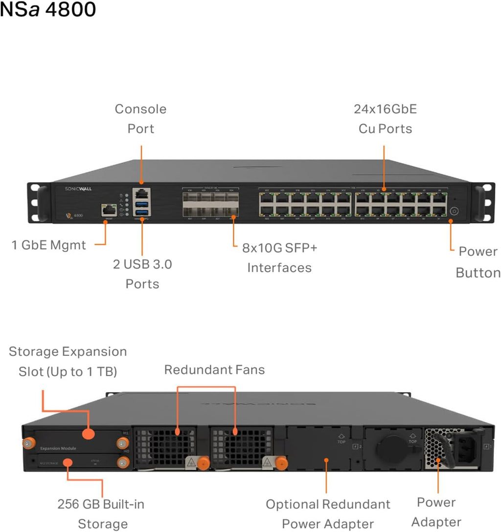 SonicWall NSa4800 Next-Generation Firewall (03-SSC-1845) - 6 Gbps Throughput, 3.5 Gbps Threat Prevention, Secure SD-WAN | Zero-Touch Deployment for Rapid, Installation