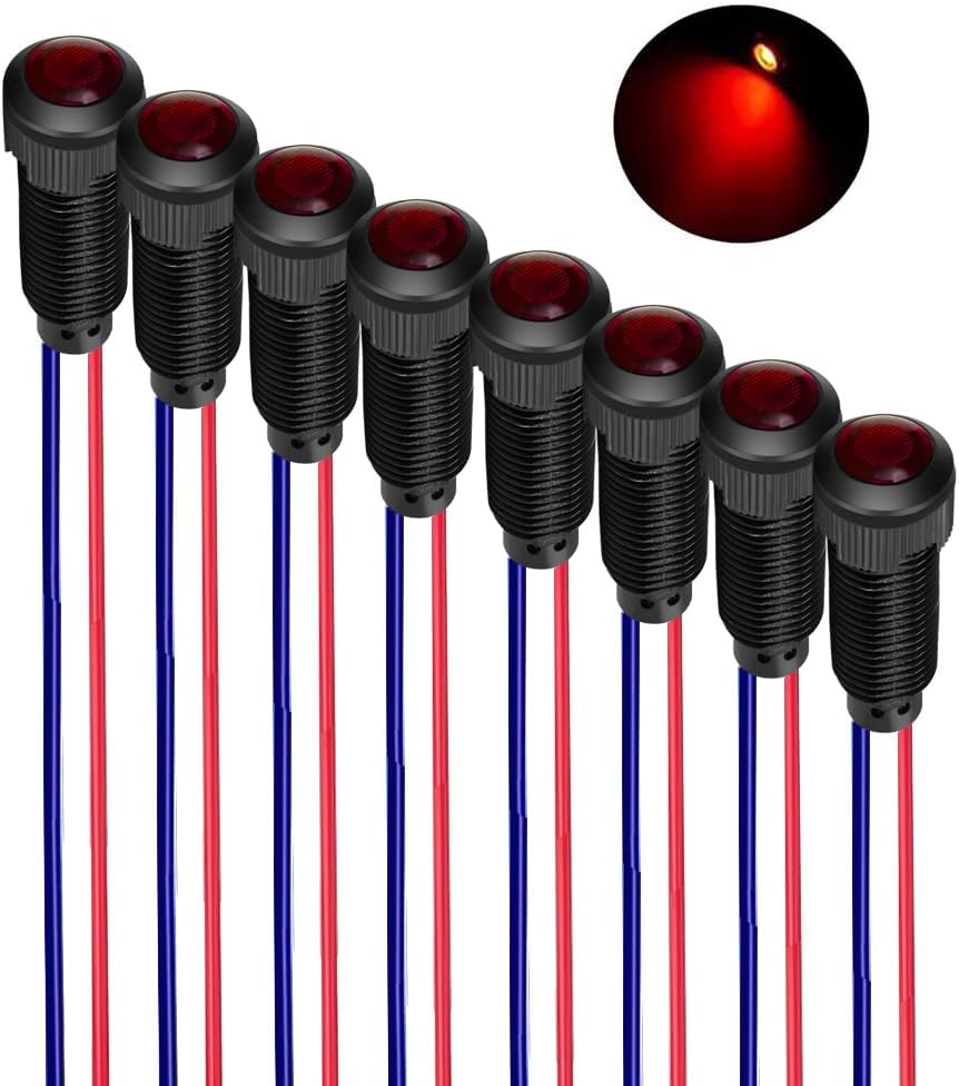 8pcs Red LED Indicator Pilot Light 110VAC Mounting Hole Size 8mm(Flame Retardant Plastic Shell)
