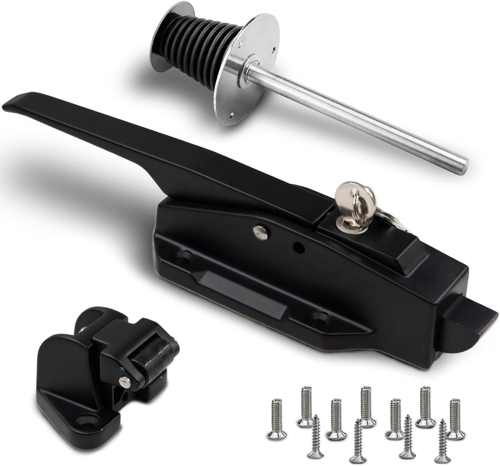 Walk in Cooler Door Handle, Walk in Cooler Door Closer Complete Latch Kit, Freezer Door Handle, Offset -1/8 in to 1/4 in(Flush) and 5.9" Solid Metal Interior Release Handle（Frosted Black）