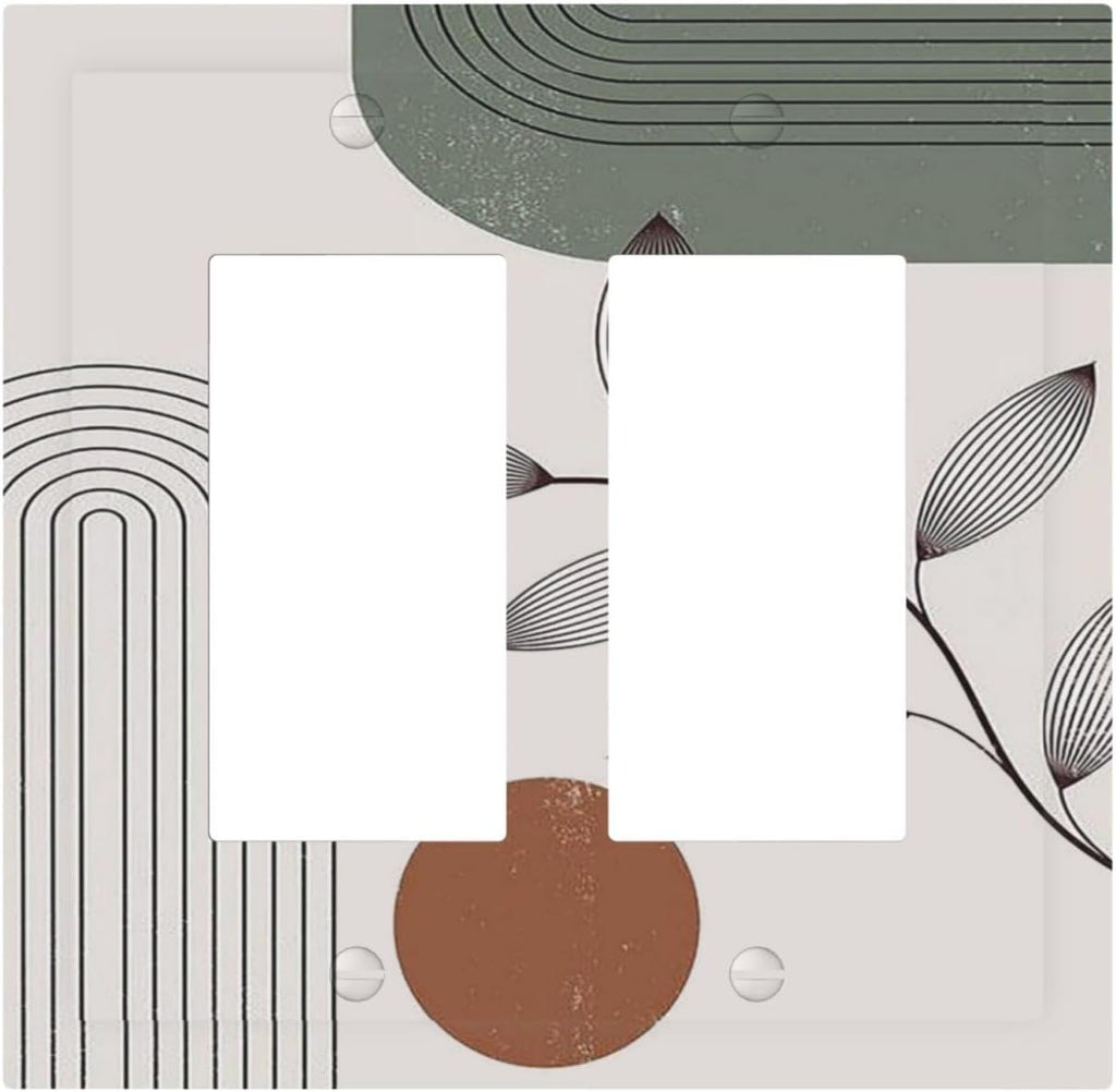 Decorative Outlet Covers Sage Green Boho Nature Art Minimalist Geometric Plant 2 Gang Double GFCI Rocker Electrical Wall Panels Light Switch Cover Plate for Bedroom living Room Decor
