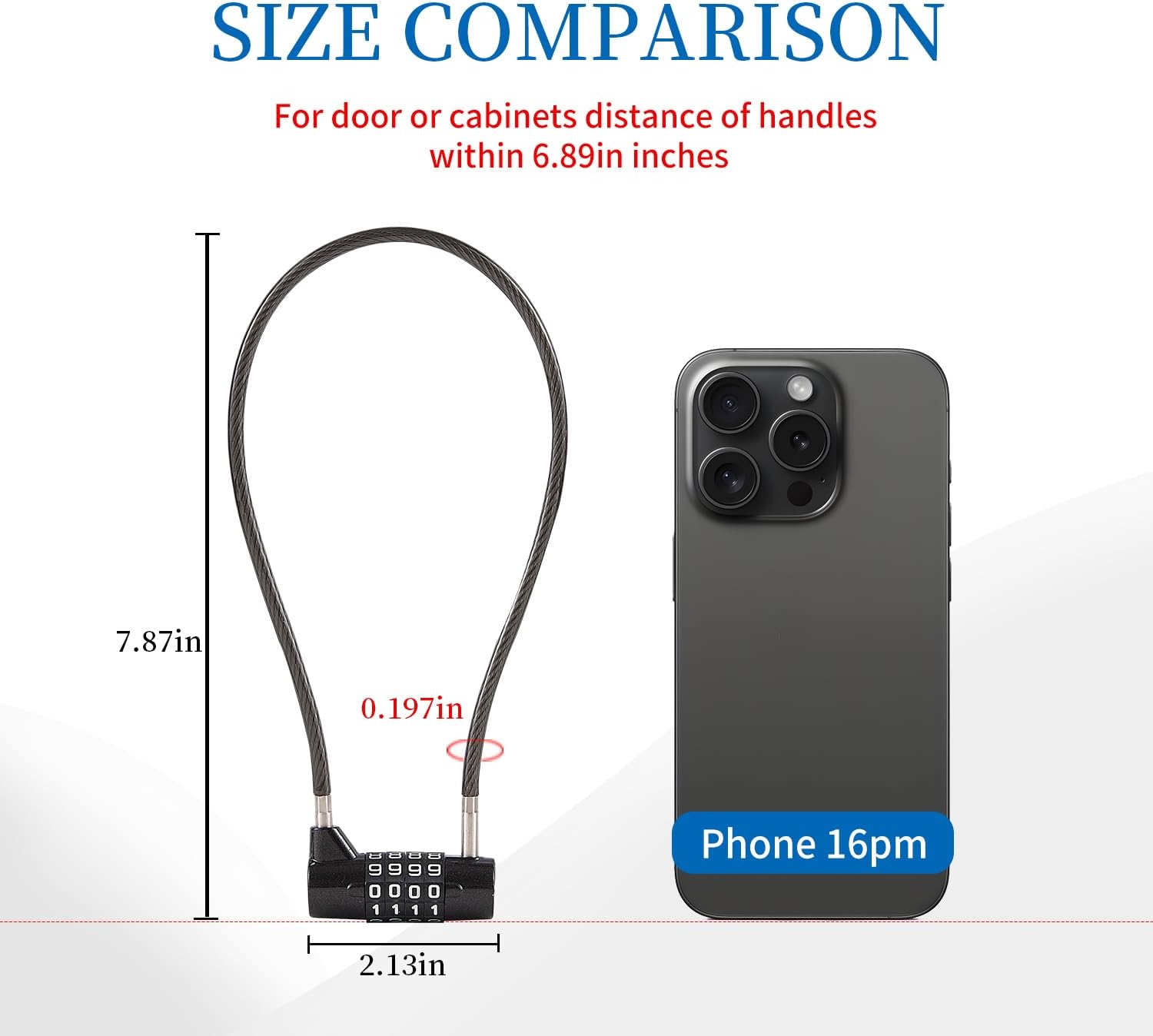 Combination Lock with Long Cable Durable Flexible 4 Digits Combo Locks 7.5” Locker Lock for Gym Locker School Cabinet Barn Gates/Sheds/Pet Cages Backpack Suitcase (7.5")