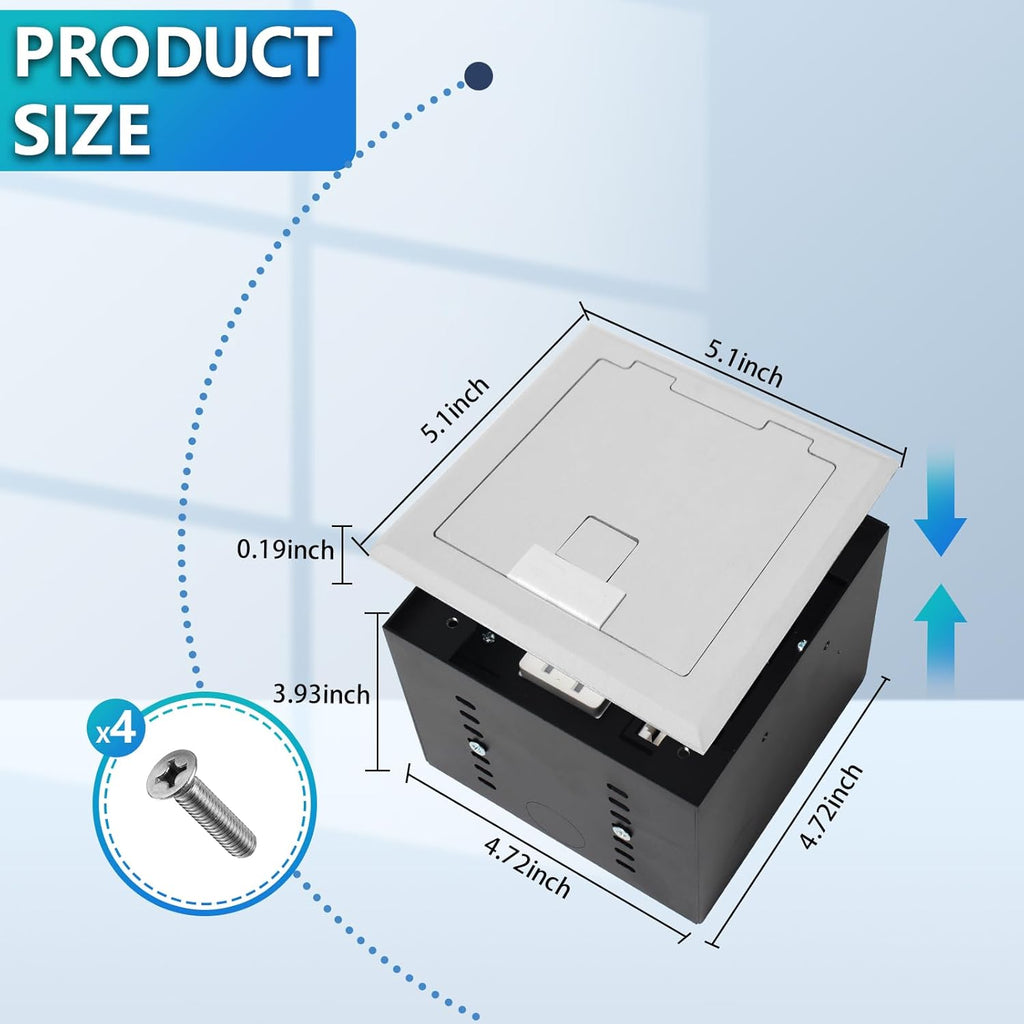 KYHSHJ Recessed Flat Hidden Socket Kit with 2 * 15A Receptacle，4.8A*2 USB-A Ports +3-Port RJ45 Datacom Receptacle. Internal Height Adjustable，Corrosive Resistant Hardware,Silver