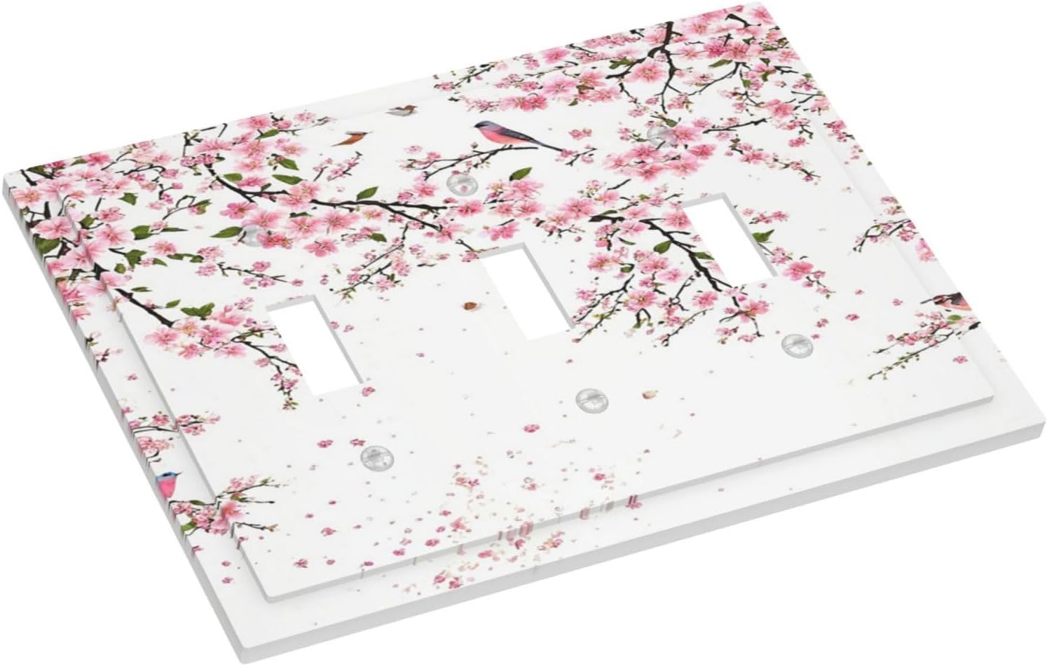Decorative Light Switch Plate Covers Rustic Plum Blossom Pink Flowers 3 Gang Light Switch Cover Triple Toggle Wall Plate Outlet Covers for Country Home Bedroom Decor