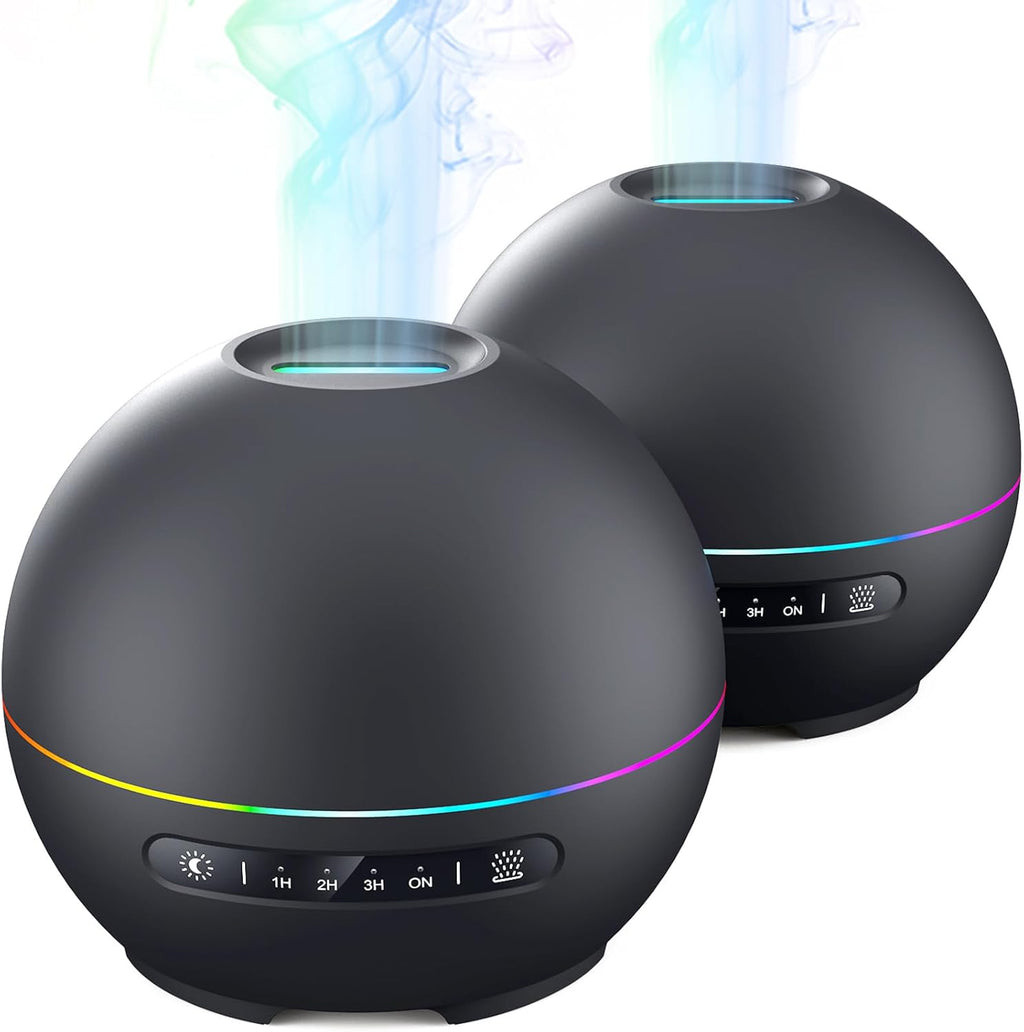 2 Pack Essential Oil Diffuser for Home - 200ml Ultrasonic Aromatherapy Diffuser with 4 Timers & 7 Colors Night Lights, 20dB Quiet Working for 10 Hours (Black+Black)