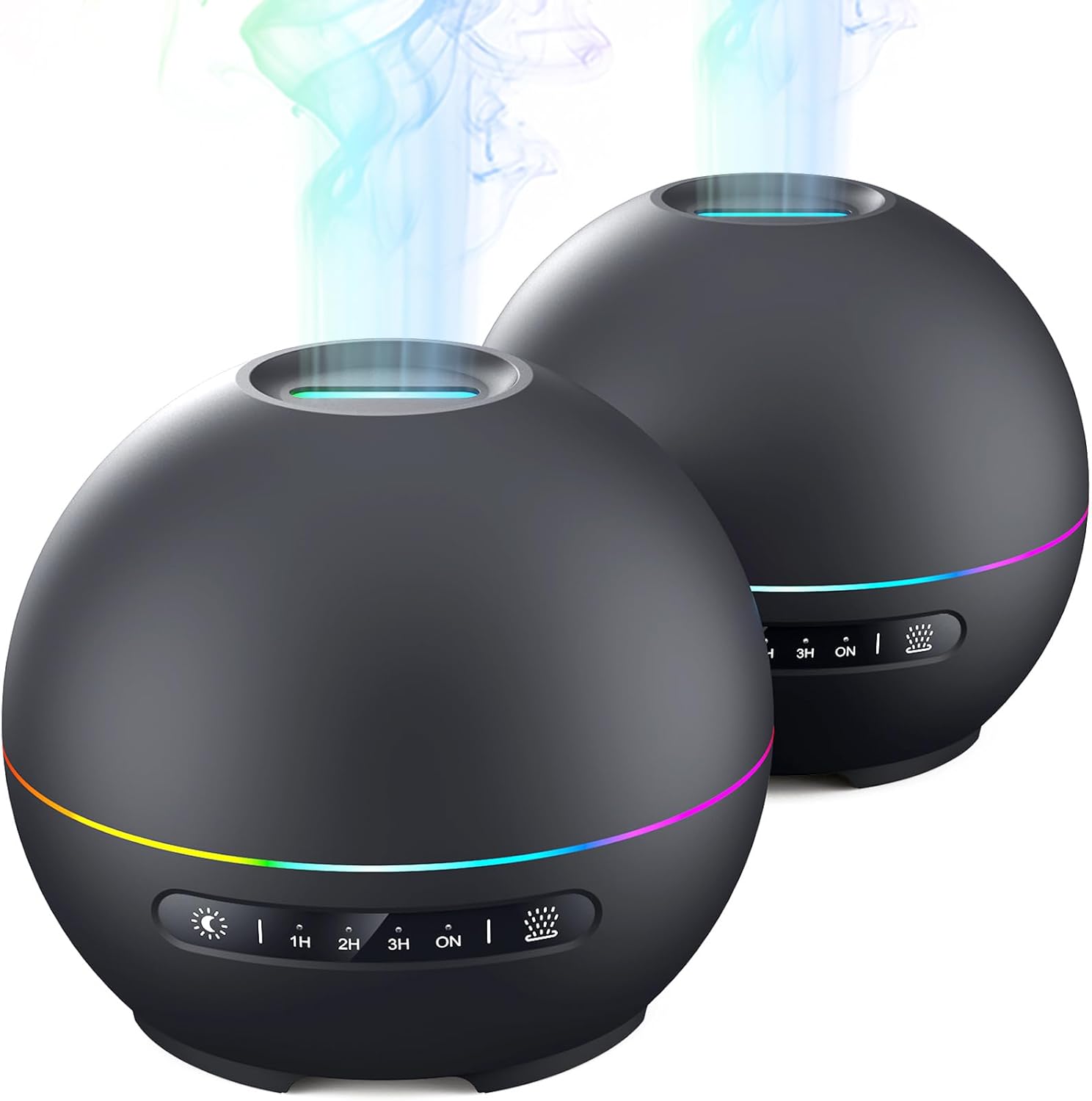 2 Pack Essential Oil Diffuser for Home - 200ml Ultrasonic Aromatherapy Diffuser with 4 Timers & 7 Colors Night Lights, 20dB Quiet Working for 10 Hours (Black+Black)