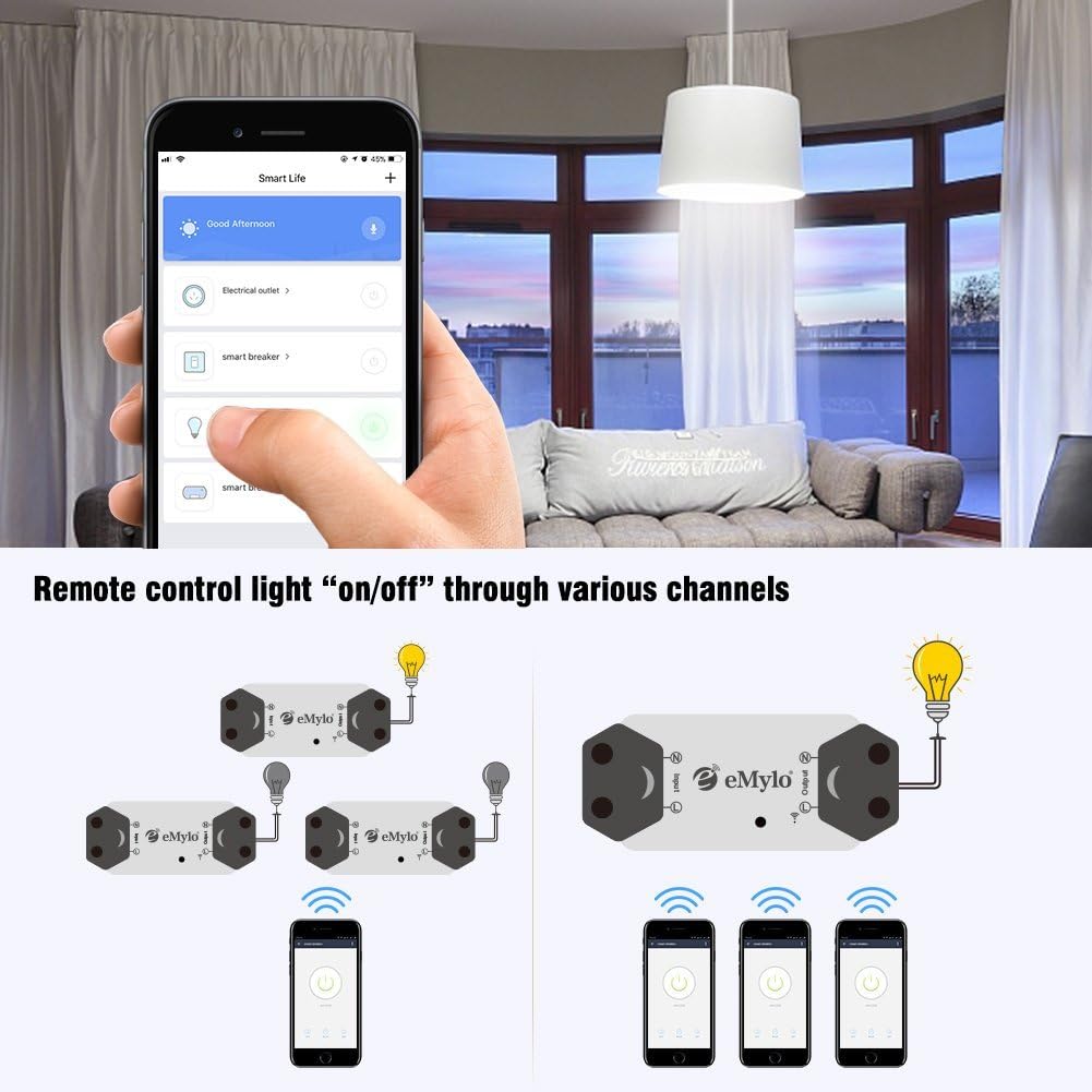 Yasorn WiFi Smart Switch eMylo Wireless Relay Light Switch Tuya Remote Control Module 2.4Ghz WiFi Home Automation Timer Switch Compatible with Alexa Echo Google Home 4 Pack