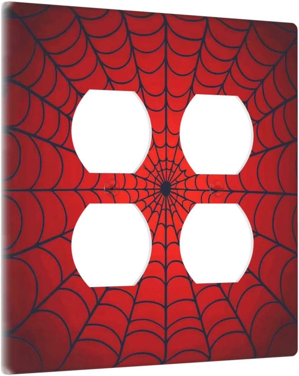 Red Spider Web Black Line Simplicity Outlet Covers 2 Gang Double Duplex Decorative Light Switch Covers Electrical Wallplates Socket Faceplate For Kids Room Home Decor
