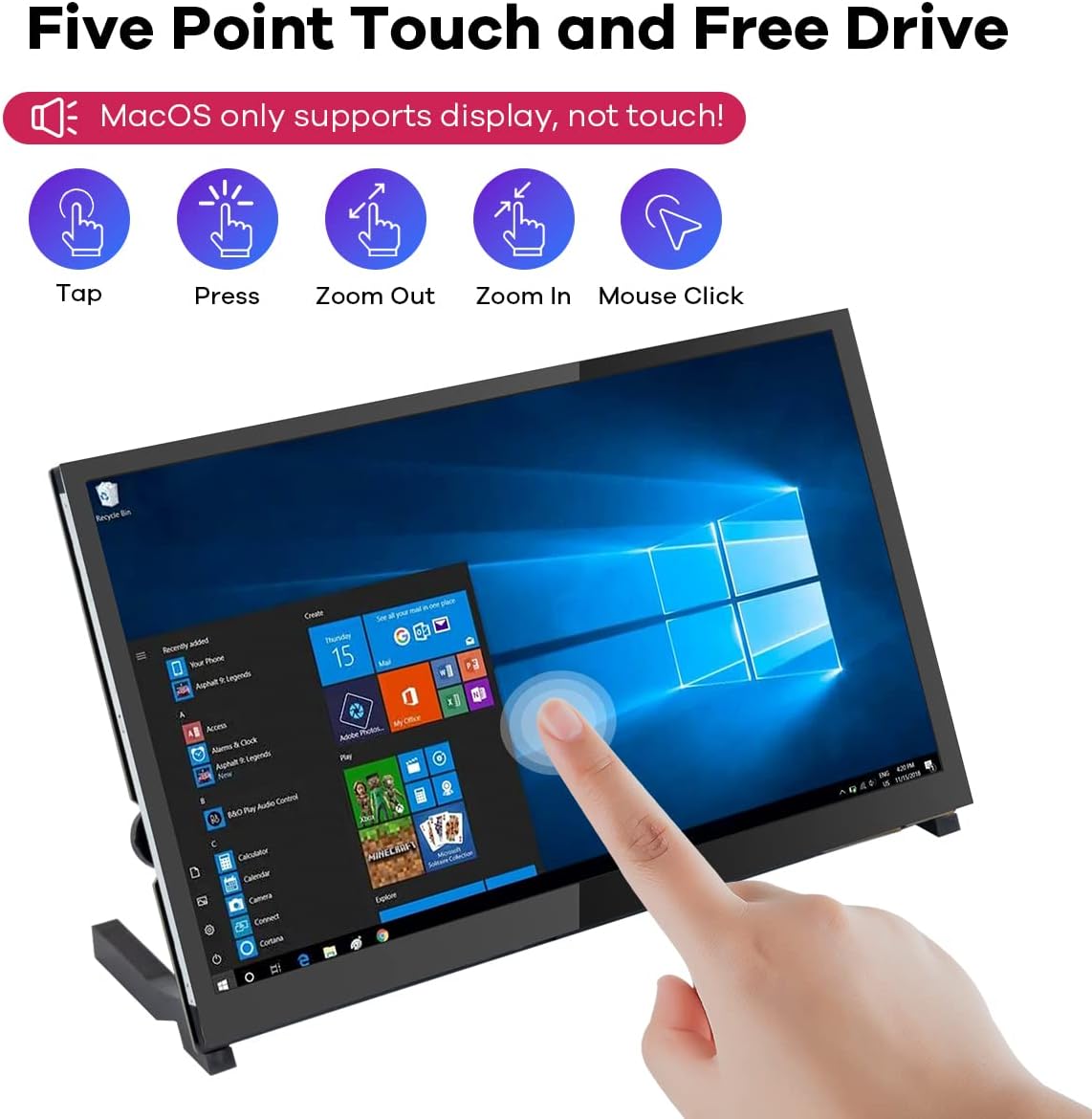 10.1" IPS LCD Capacitive Touch Screen HDMI Display Portable Monitor 1024X600 Built-in Dual Speakers for Raspberry Pi 5/4/3 Xbox PS4 Windows 7/8/10