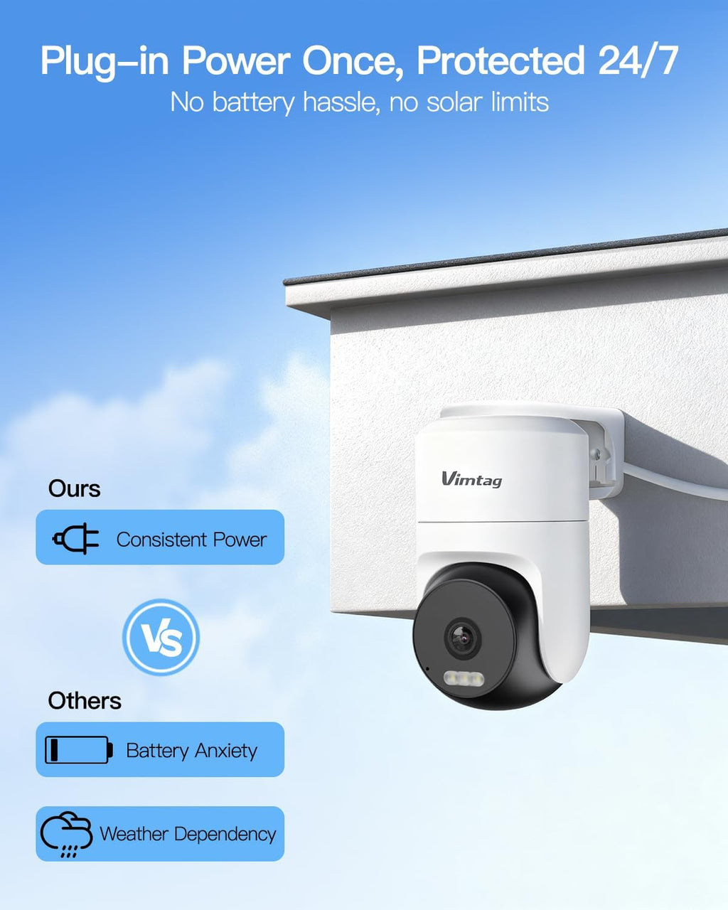 VIMTAG Cameras for Home Security, 2.5K Outdoor/Indoor Camera, 360° Pan/Tilt Outside House Surveillance for Pet/Dog/Nanny/Baby, Motion Tracking, Color Night Vision, 2-Way Audio, Cloud/SD Card Storage