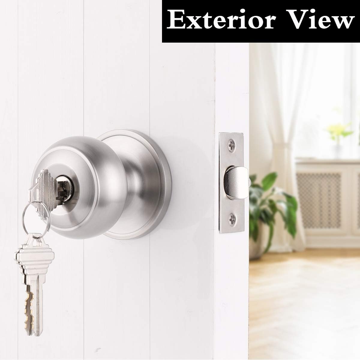 Gobrico Round Keyed-Alike Exterior Door Hardware Entrance Locksets Door Knobs, Satin Nickel, 3Pack, Stainless Steel