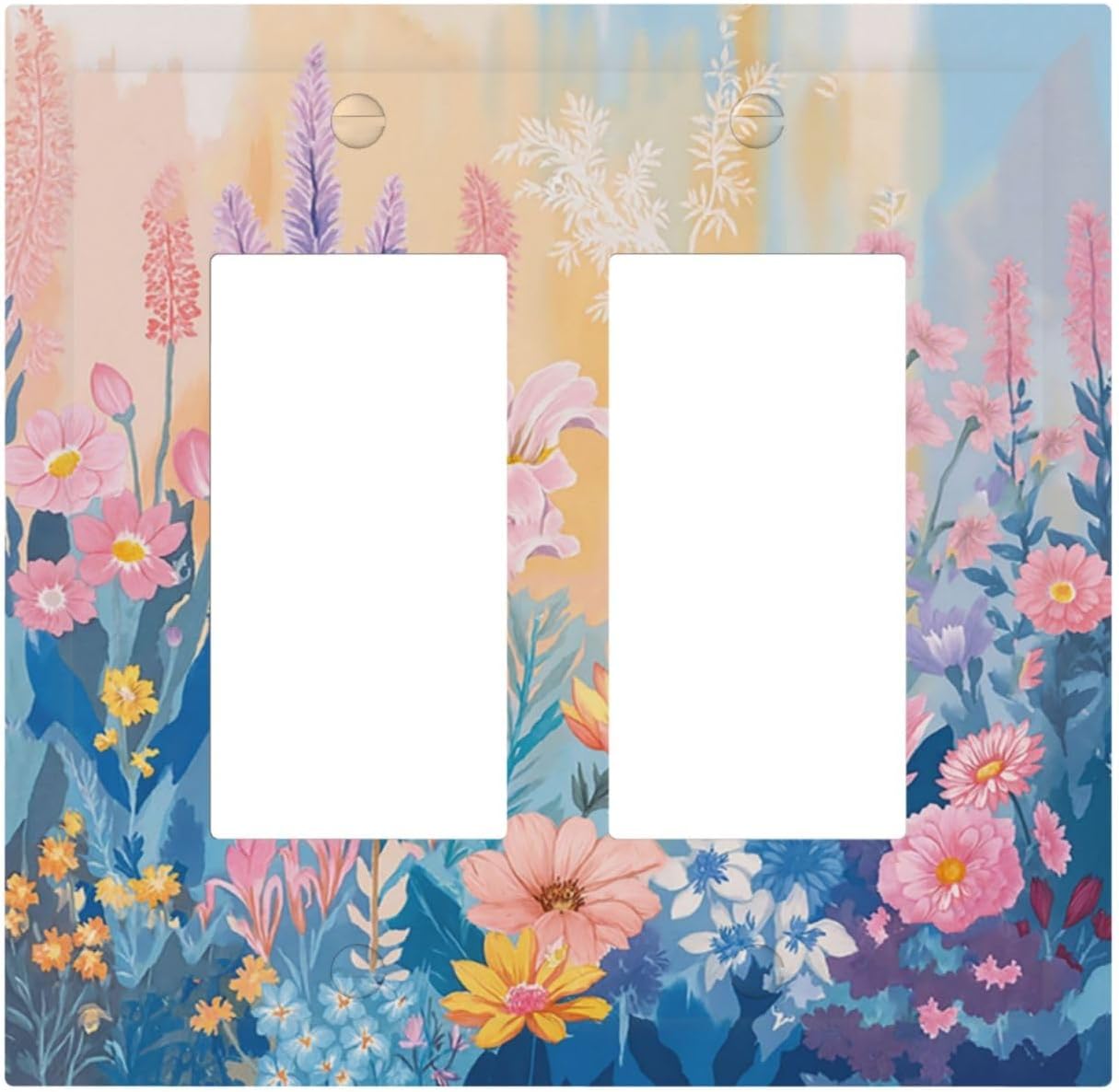 Decorative Outlet Covers Colorful Watercolor Flowers Wildflower Plants 2 Gang Double Rocker Light Switch Cover Plate Electrical Switch Plate Cover Decorate GFCI Wall Plate for Bathroom Home Decor