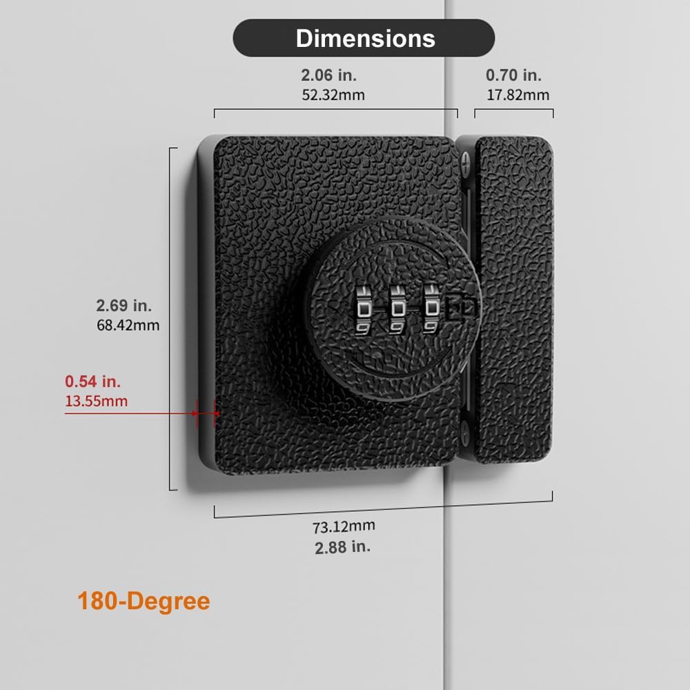 ETEKJOY Keyless Cabinet Lock 3-Digit Combination for Swinging/Sliding Door Drawer Cupboard Locker Closet Wooden Box Hook-Locking (Black, 180 Degree)