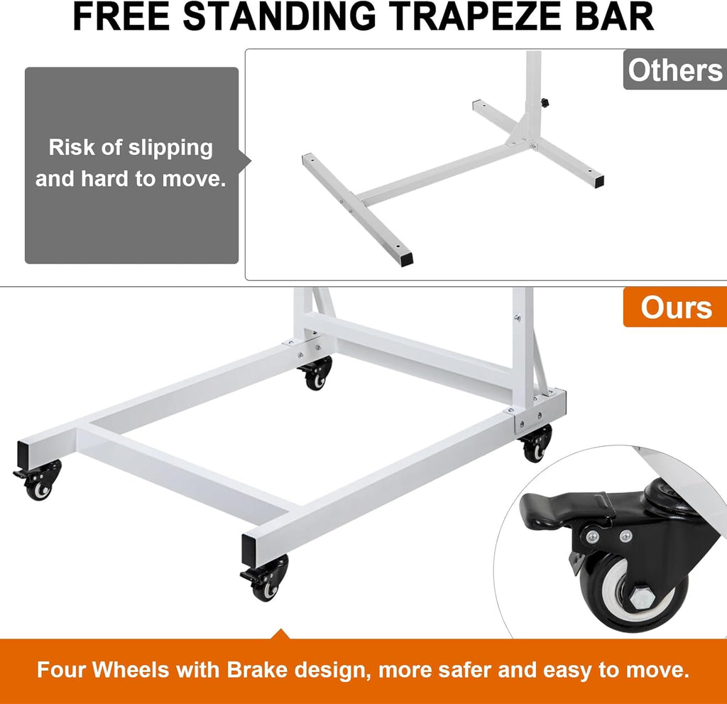 Trapeze Bar for Bed Mobility, Heavy Duty Pull Up Assist Bar with Floor Stand, 5Ft-7Ft Height Adjustable Trapeze Bar, Medical Patient Mover for Care Facilities, White