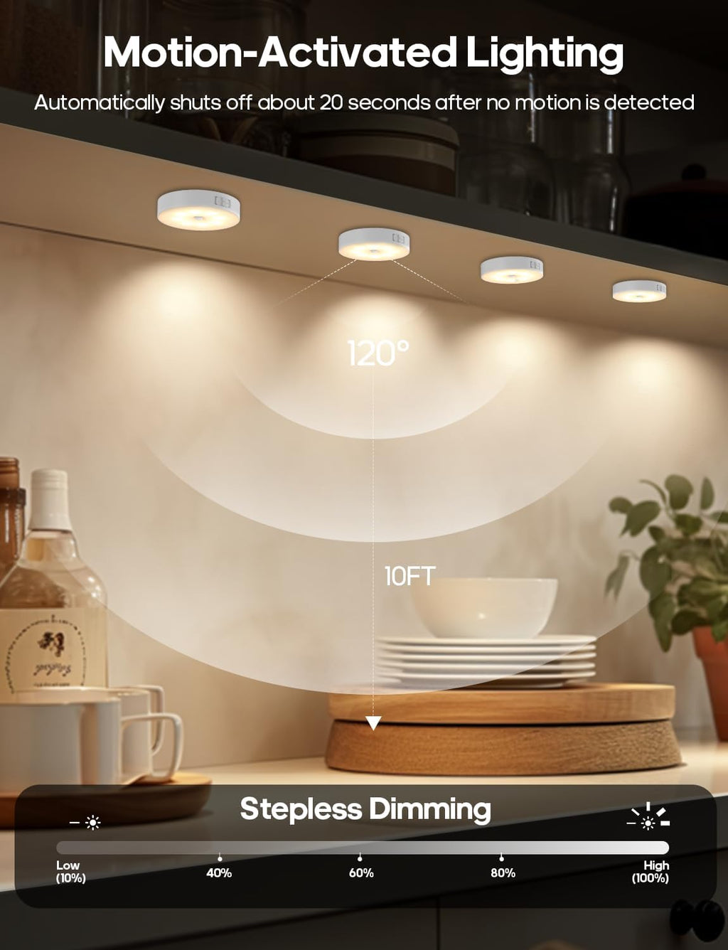 Led Under Cabinet Lights, Motion Sensor Rechargeable Light, 1000mAh Puck Lights with IR Remote, Under Counter Lights for Kitchen,cabinets,Closet,Stairs Indoor