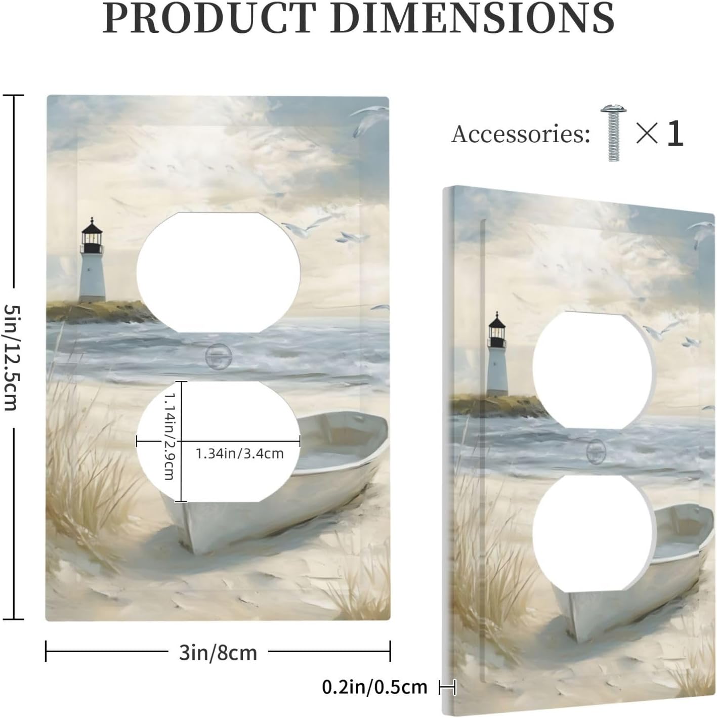 Decorative Outlet Covers Seascape Painting with Lighthouse Boats 1 Gang Duplex Light Switch Cover Plate Unique Wall Plates Switch Plate Cover for Bedroom Home Decor（2 Pack）