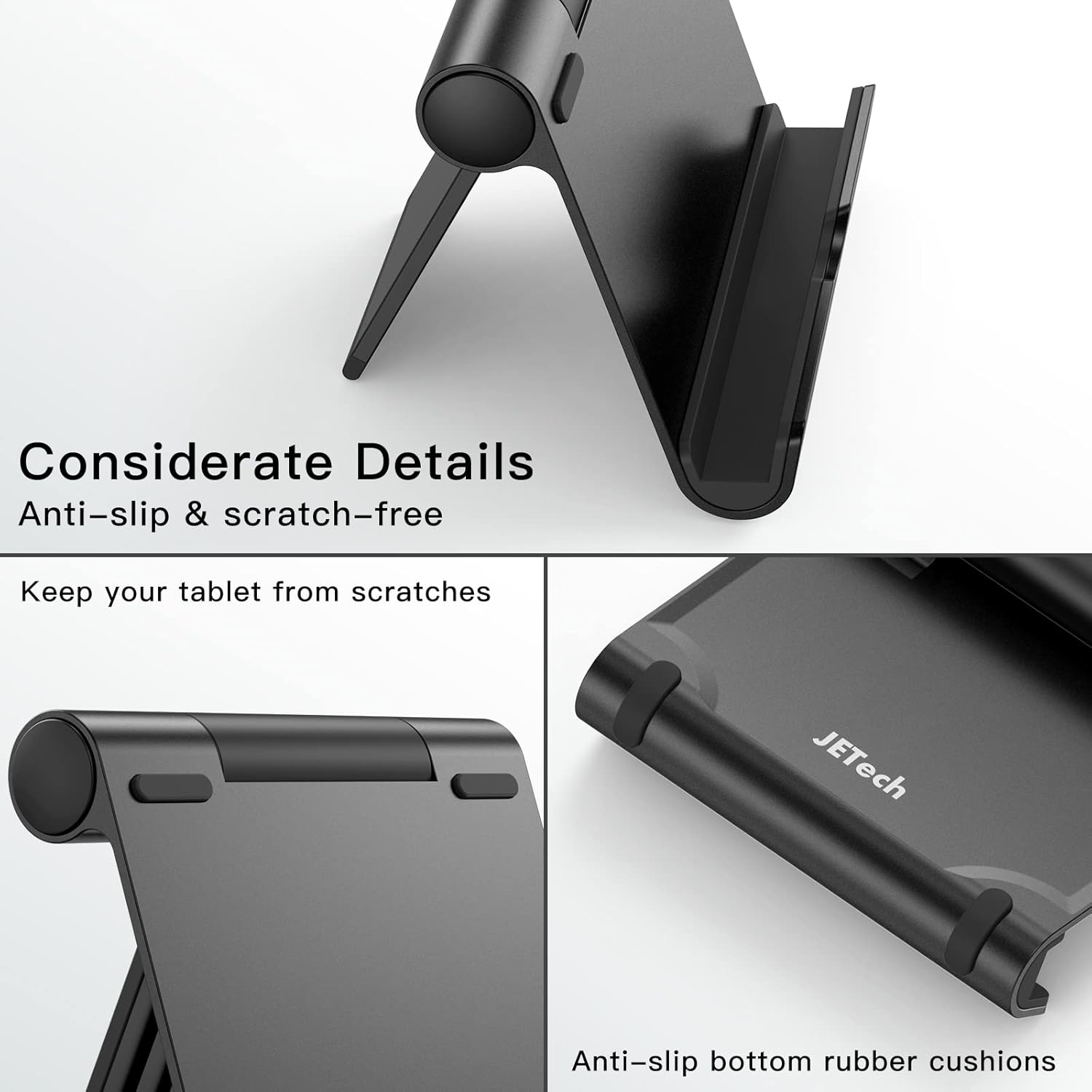 JETech Tablet Stand, Adjustable Portable Desktop Holder, Foldable Dock for iPad/iPad Pro/Air/Mini, Galaxy Tab A8/A7 Lite/A7/S8/S7, Kindle, Tab/Phones(4-11"), Black