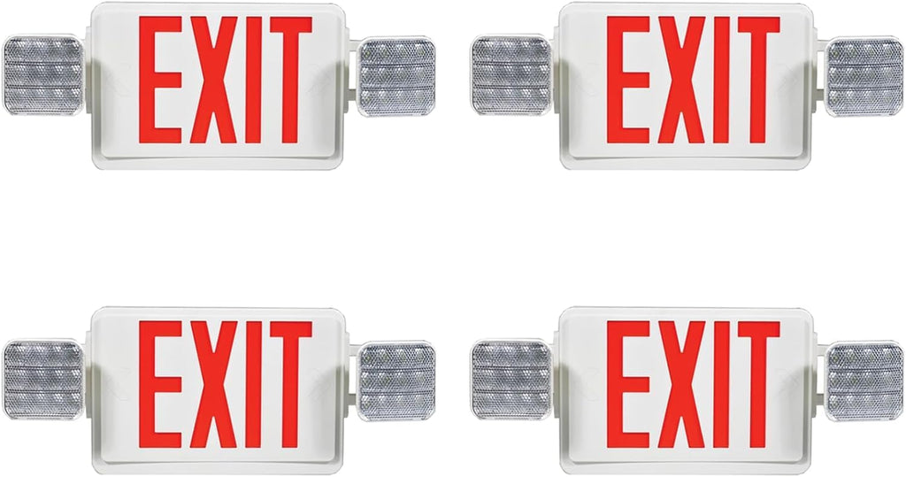 Double Sided LED Emergency EXIT Sign, Exit Combo Remote Capable, 2 LED Lights, Backup Battery, US Standard Red Letter, Commercial Grade, 120-277V, FireResistant(UL 94V-0) - 4 Pack