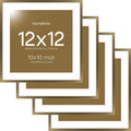 Homeforia 12x12 Picture Frame Bronze, High End Metal 12 x 12 Square Poster Frame with Mat 10 x 10 Photo, 12x12 Brass Frame Matted to 10x10 Print, 12by12 Thin Frames, Tempered Glass, Wall Kit, Set of 4