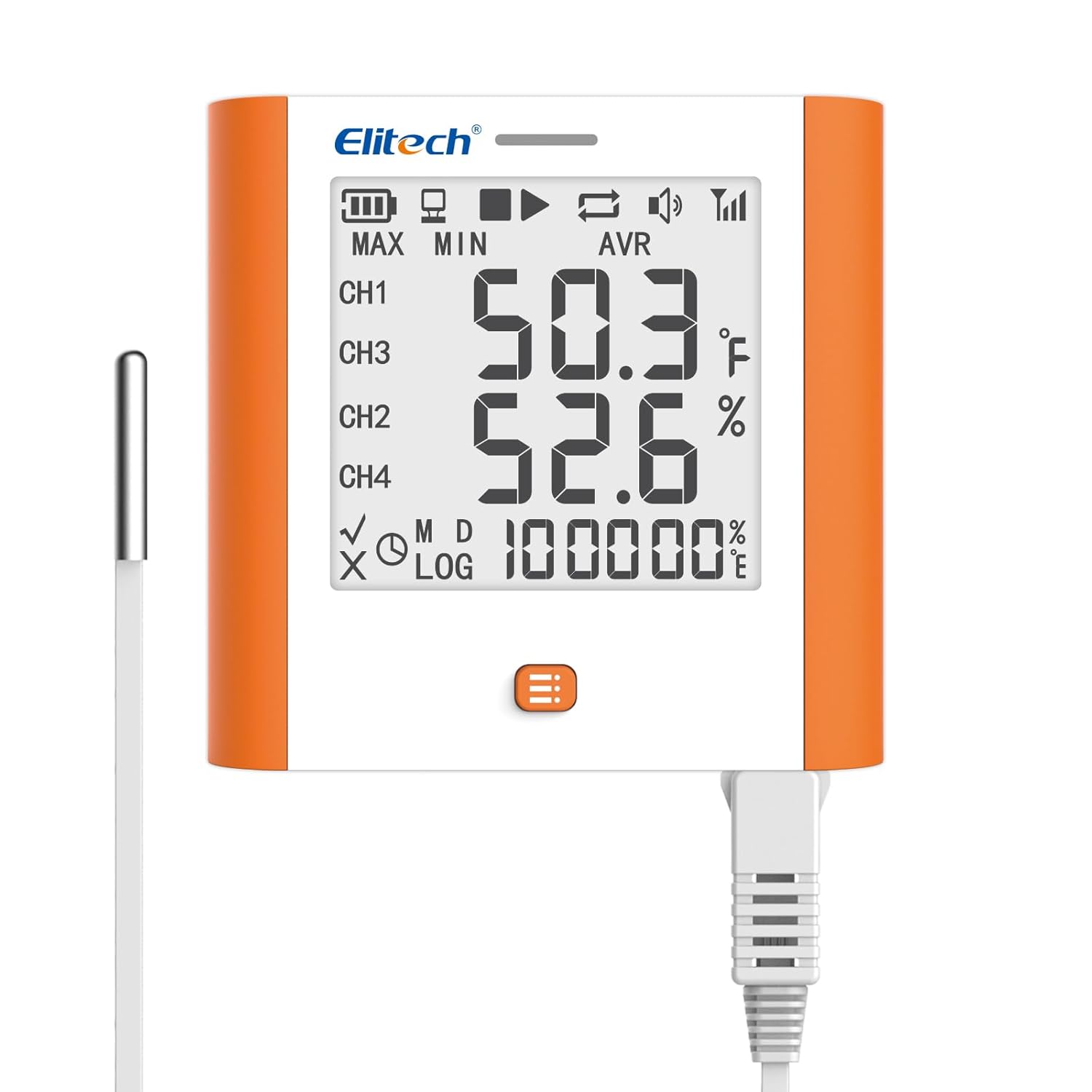 Elitech 100,000 Points Digital Temperature Humidity Data Logger Medical Refrigerator Thermometer Vaccine Fridge Temperature Monitor Max Min Average Value GSP-8