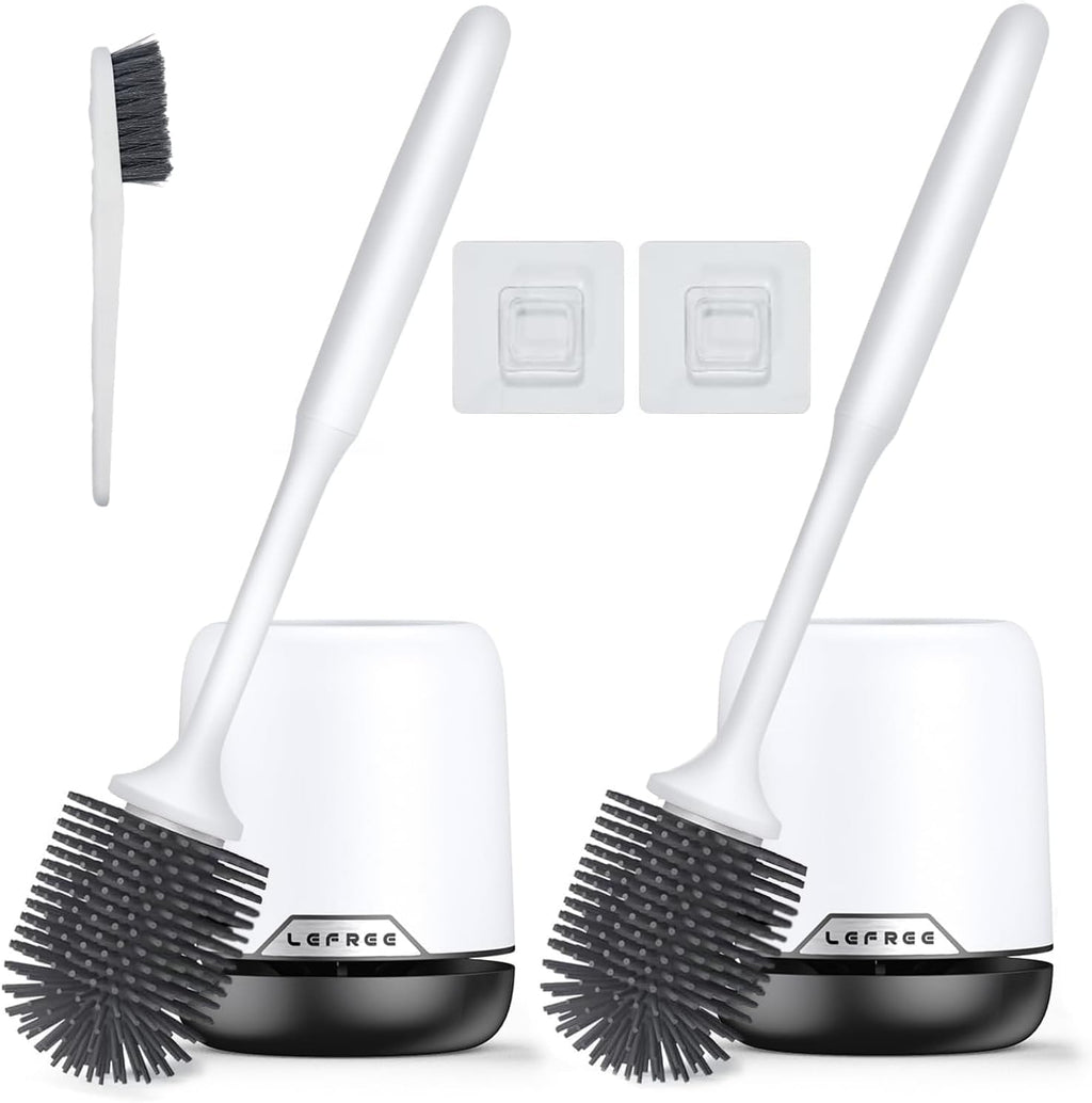 Lefree 2 Pack Silicone Toilet Brush,Rubber Toilet Bowl Brush and Holder Set with Ventilated Holder, Toilet Cleaner Brush for Bathroom,Floor Standing & Wall Mounted Toilet Scrubber Without Drilling