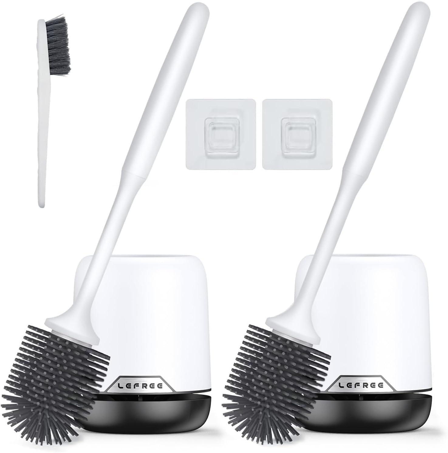 Lefree 2 Pack Silicone Toilet Brush,Rubber Toilet Bowl Brush and Holder Set with Ventilated Holder, Toilet Cleaner Brush for Bathroom,Floor Standing & Wall Mounted Toilet Scrubber Without Drilling