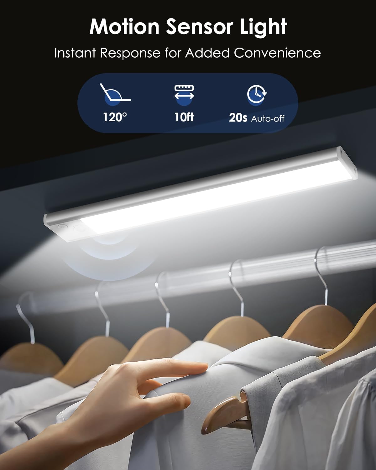 5-Pack 12in Under Cabinet Lighting, Upgraded 2500mAh Rechargeable Under Cabinet Lights Wireless, LED Motion Sensor Light Indoor Closet Lights Under-Counter Light Fixtures for Kitchen, Hallway