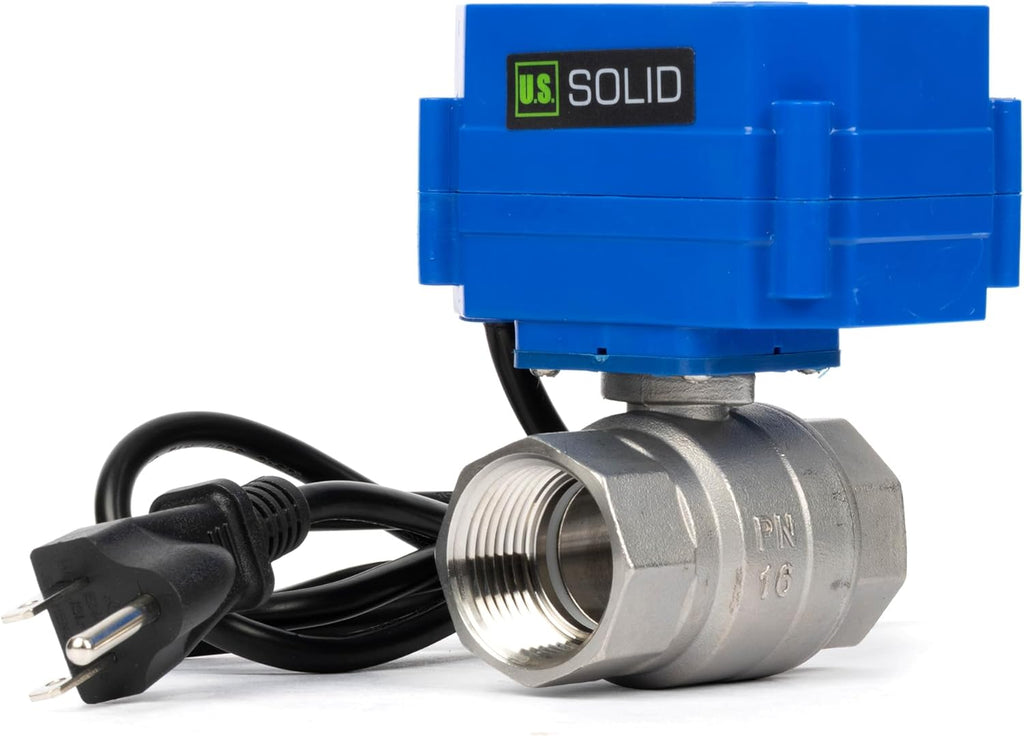U.S. Solid 1" Motorized Ball Valve with US Plug 110VAC Stainless Steel Electrical Ball Valve,Auto Return, Normally Open