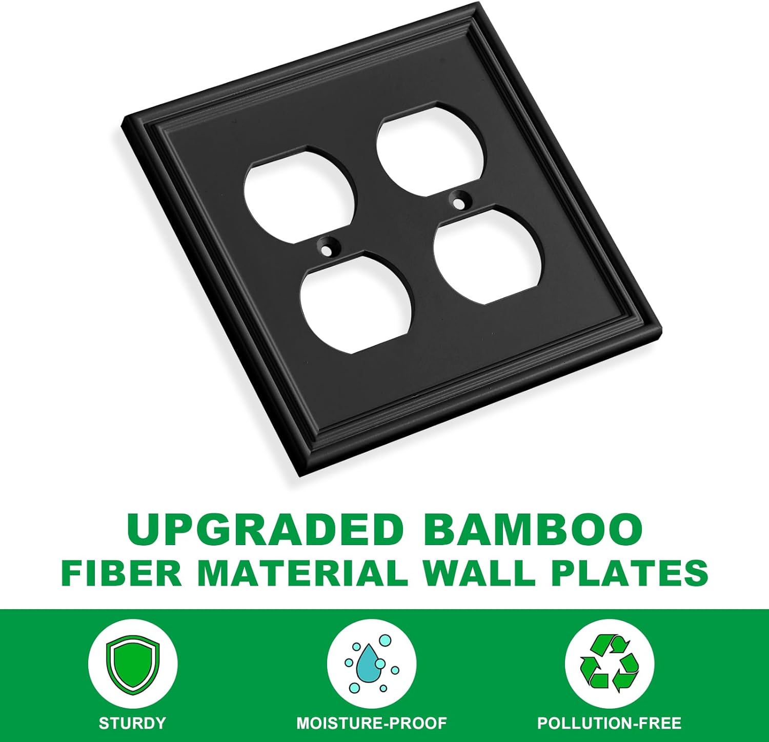 Black Modern Decorative Wall Plate Light Switch Cover Decorator Outlet Covers Rocker Switch Plates Bamboo Fiber Material Wall Plates for Kitchen Bathroom (2 Gang Duplex-2 Pack)